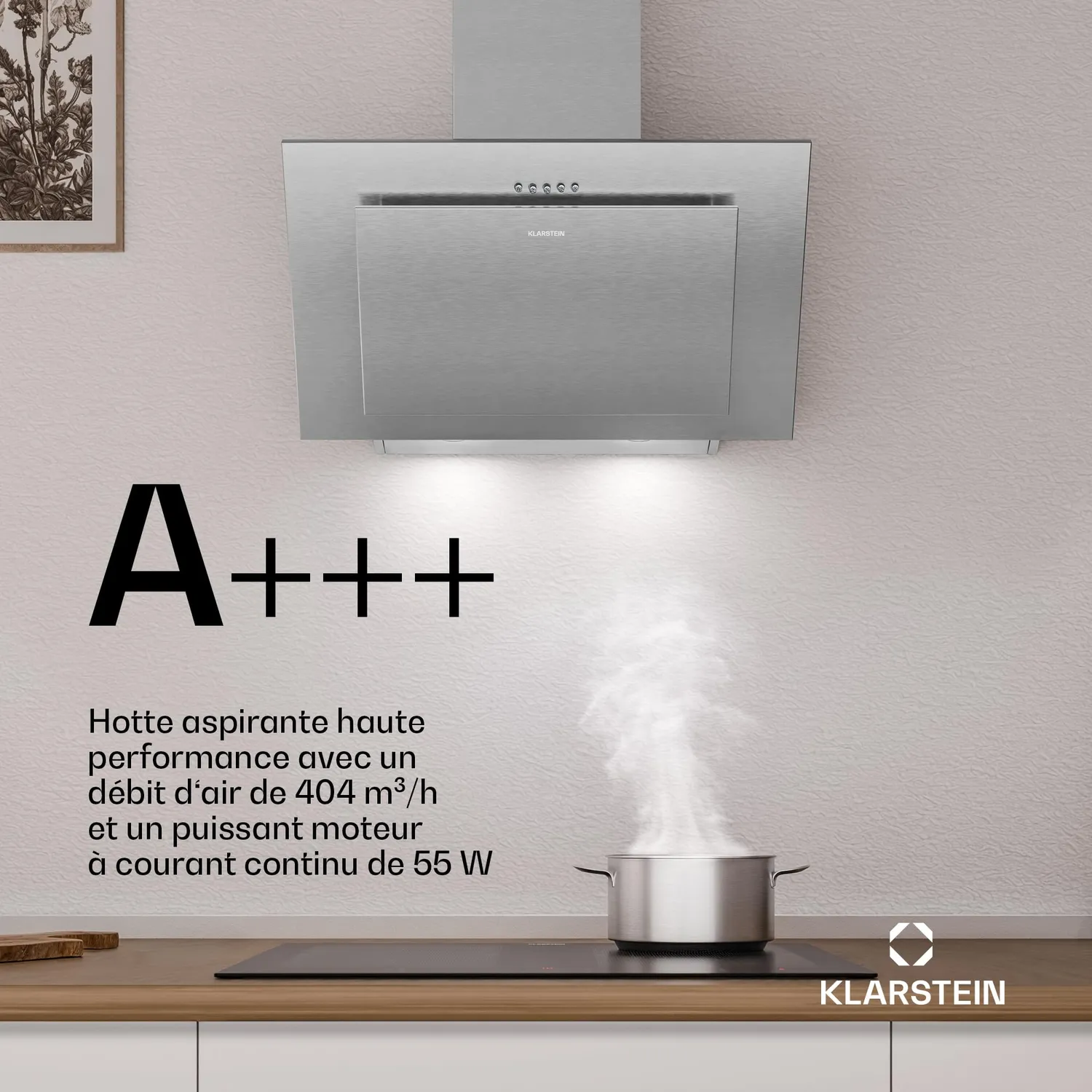 Klarstein Athena hotte inclinée 60 cm inox 254 m³/h