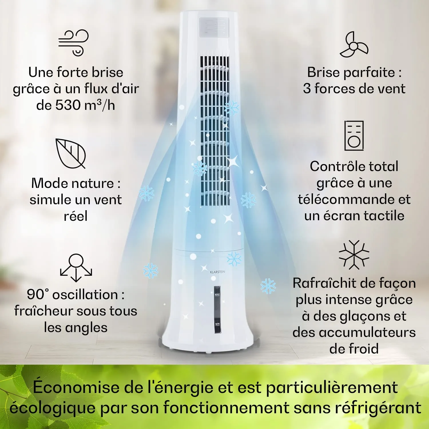 Klarstein 4 en 1 rafraîchisseur d’air 2,5L ioniseur 40W