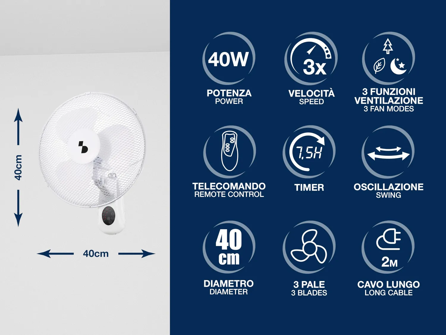 Beper P206VEN600 ventilateur mural blanc télécommande