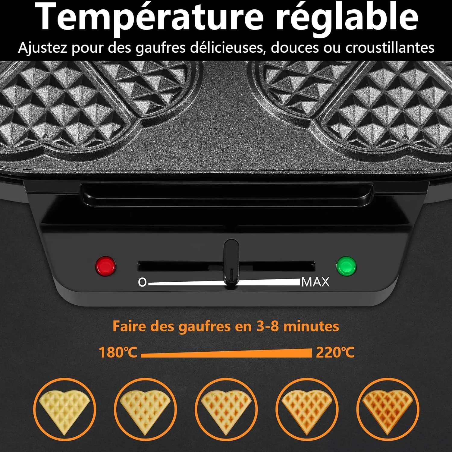 YASHE Machine à Gaufre Cœur 10 Pièces 1200W Antiadhésif