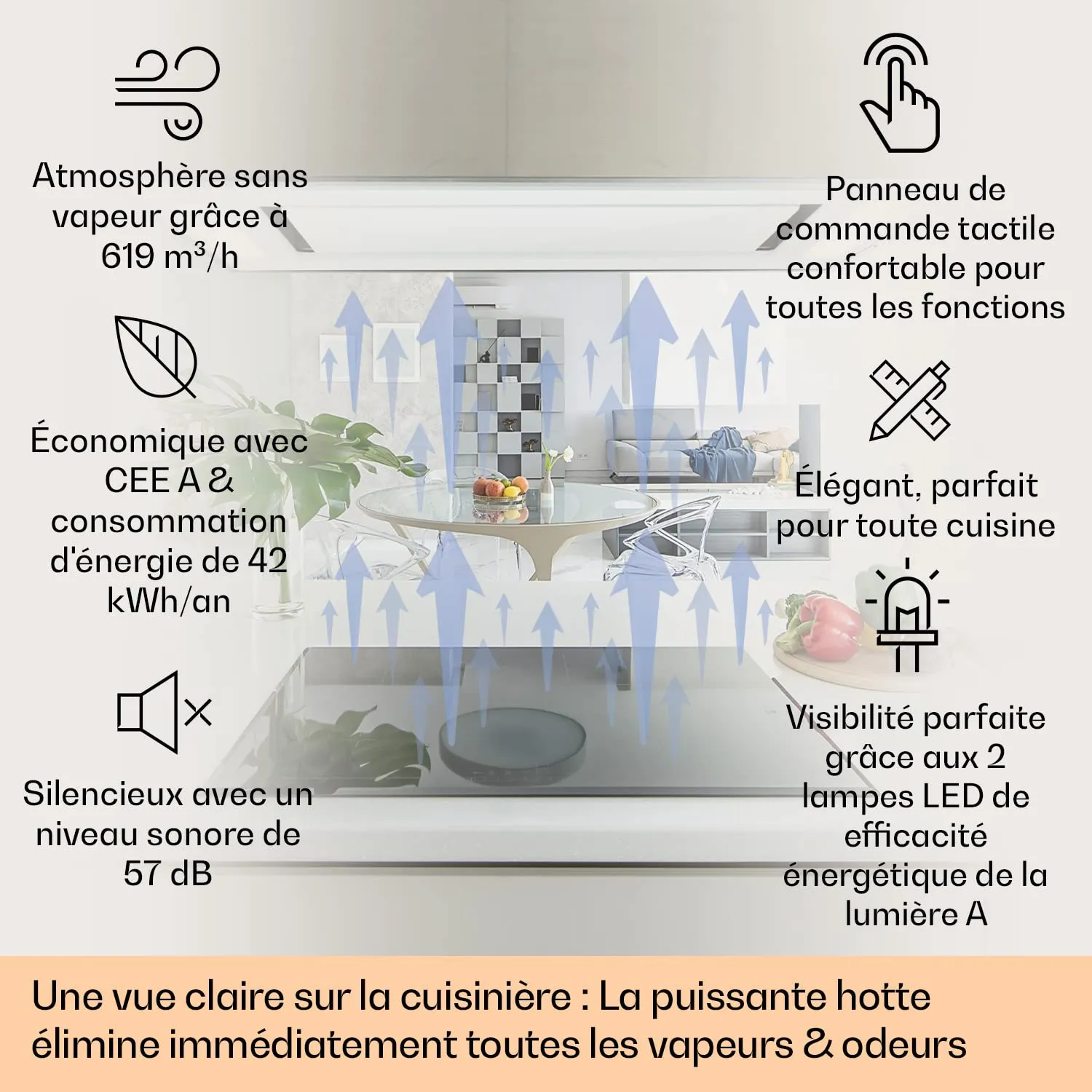 Klarstein Remy hotte 90 cm blanc 609 m3/h