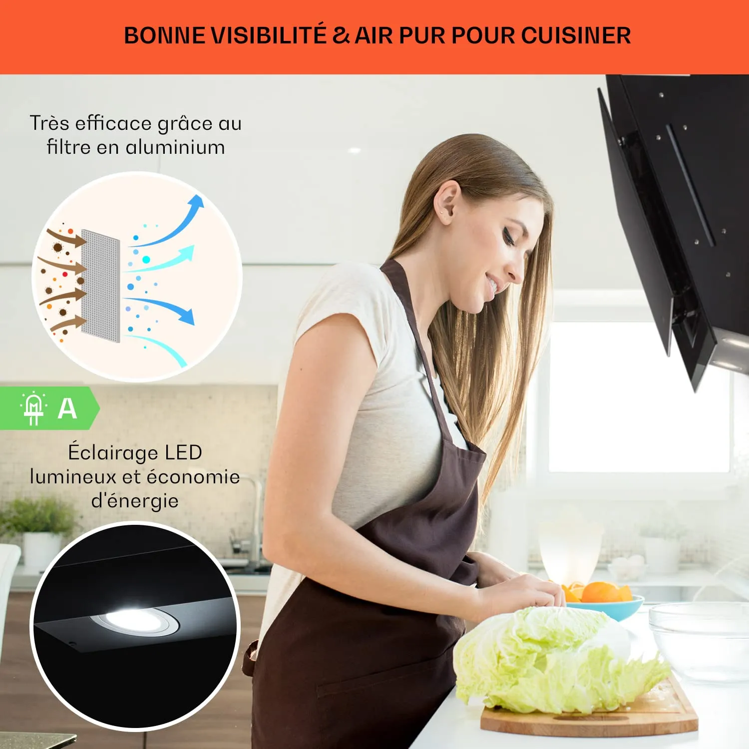 Klarstein hotte inclinée 90 cm noire 292 m³/h tactile