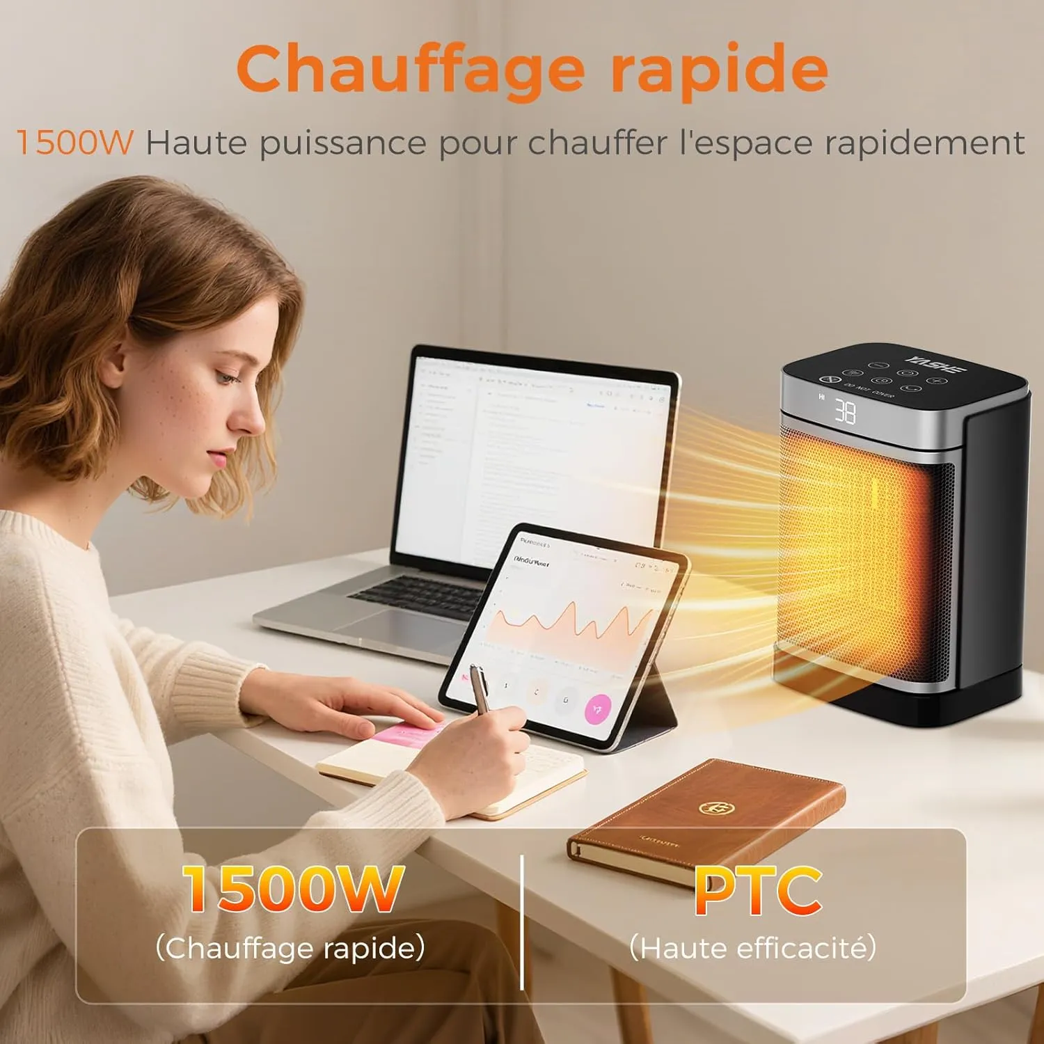 YASHE Chauffage Céramique PTC 1500W silencieux