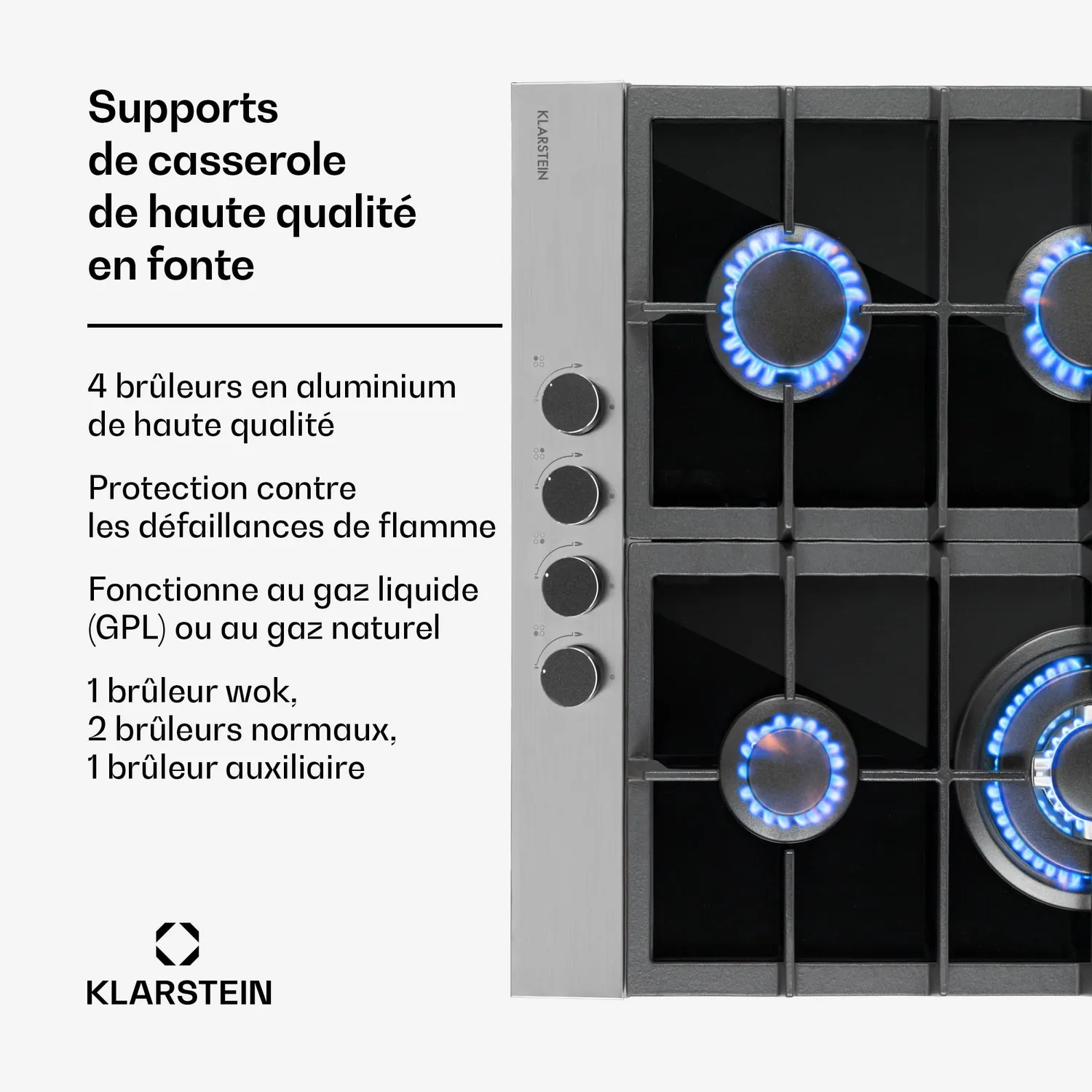 Klarstein Plaque Gaz 4 Feux Inox 8,0 kW Encastrable