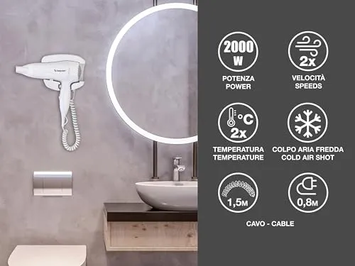 Beper 40.490 sèche-cheveux mural blanc 2000 W