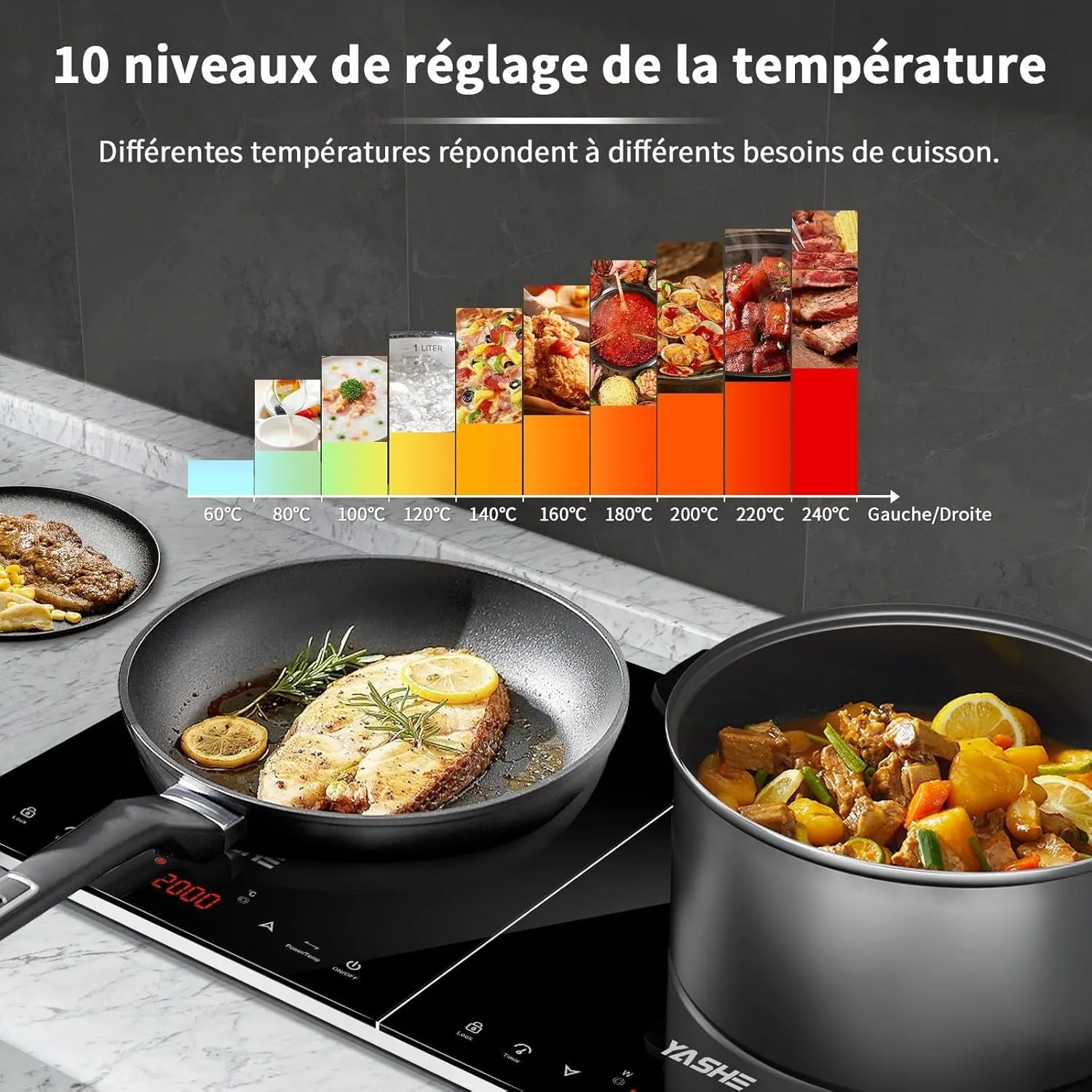 YASHE Plaque Induction Double 3500W 10 Niveaux Portable