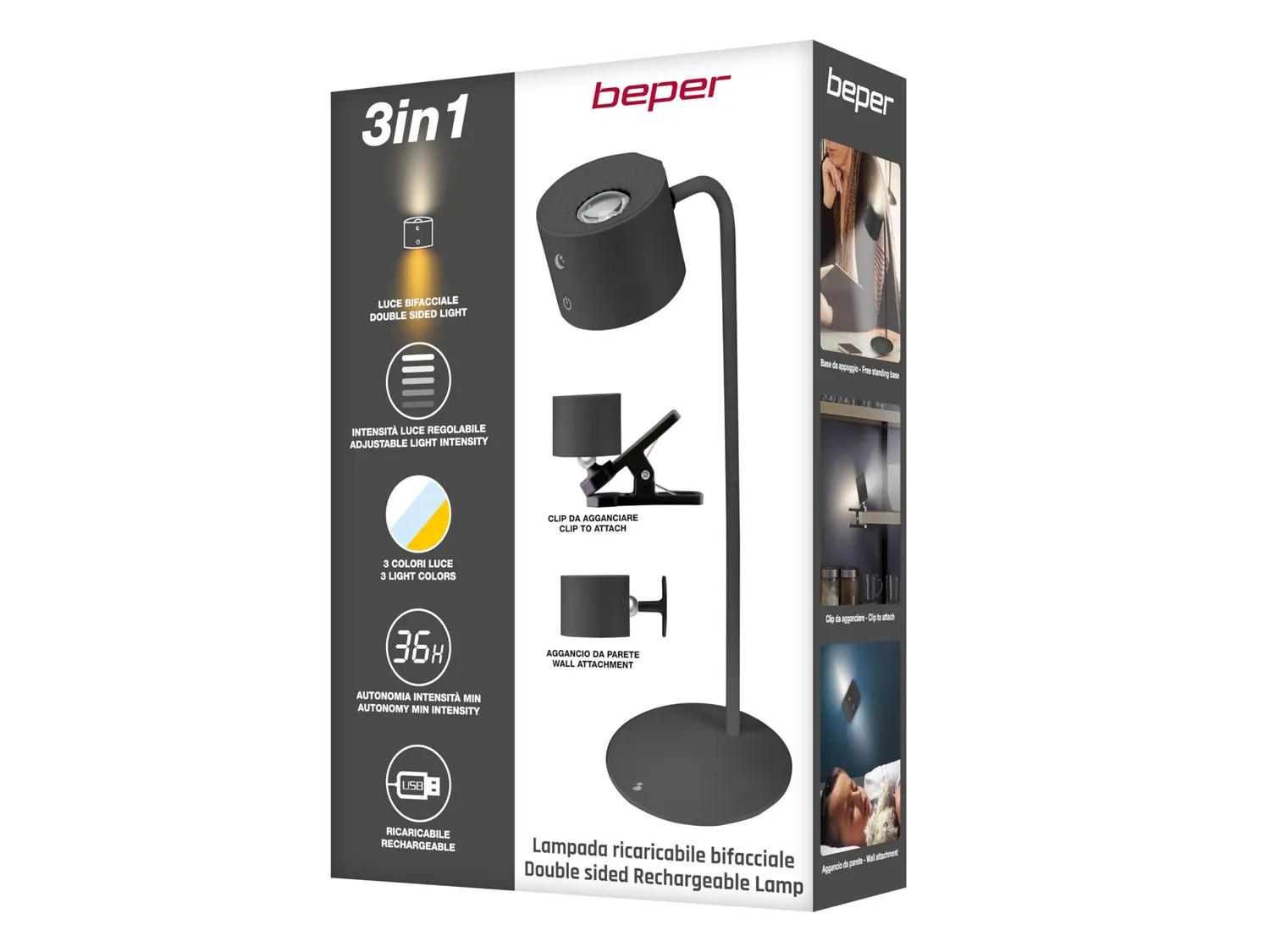 Beper Luminì P201UTP304 lampe tactile noire rechargeable