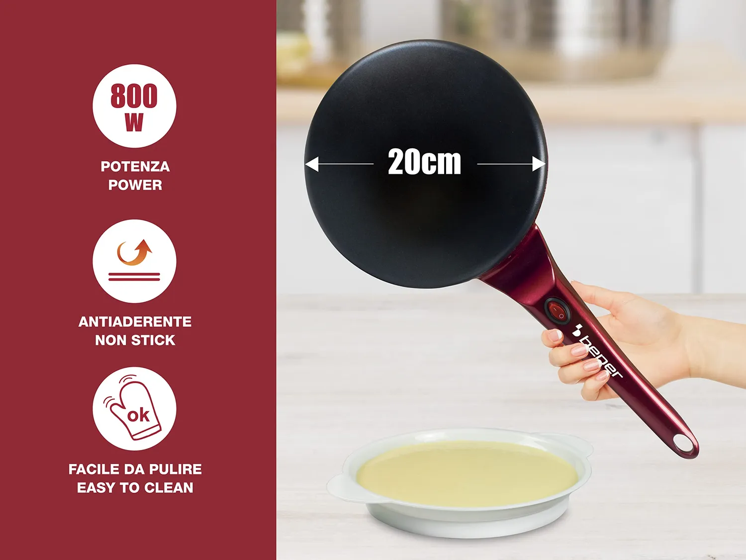 Beper BT.710Y crêpière électrique avec poignée 20 cm