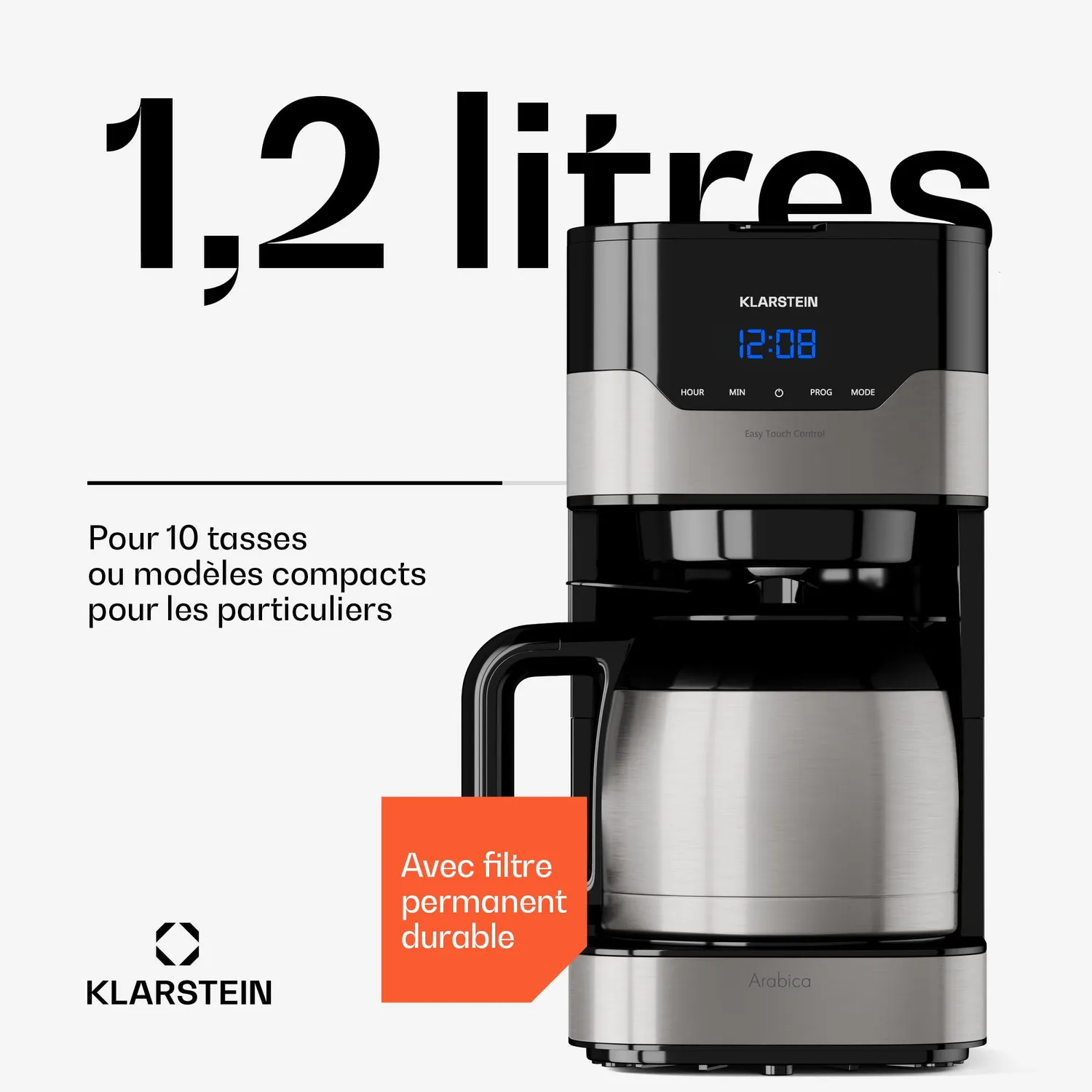 Klarstein cafetière filtre 1,2 L argent 800 W programmable