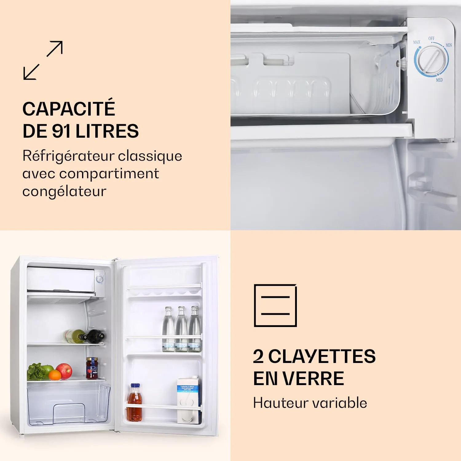 Klarstein 90 L réfrigérateur compact blanc 82 cm