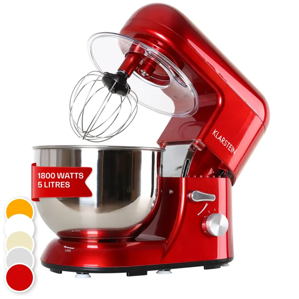 Klarstein Robot Pâtissier Bol 5L 2000W Rouge 6 Vitesses