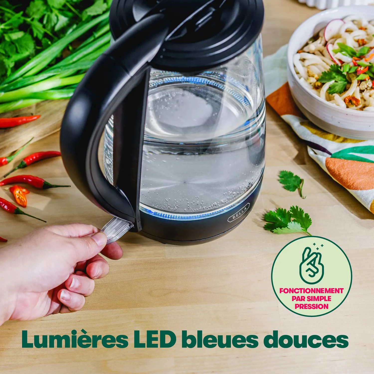 Bella bouilloire électrique verre 1,7 L noir LED