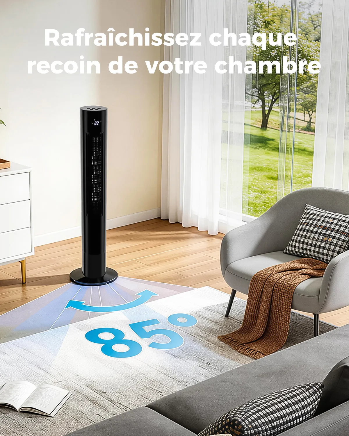 YASHE Ventilateur Tour 3 Vitesses Télécommande silencieux
