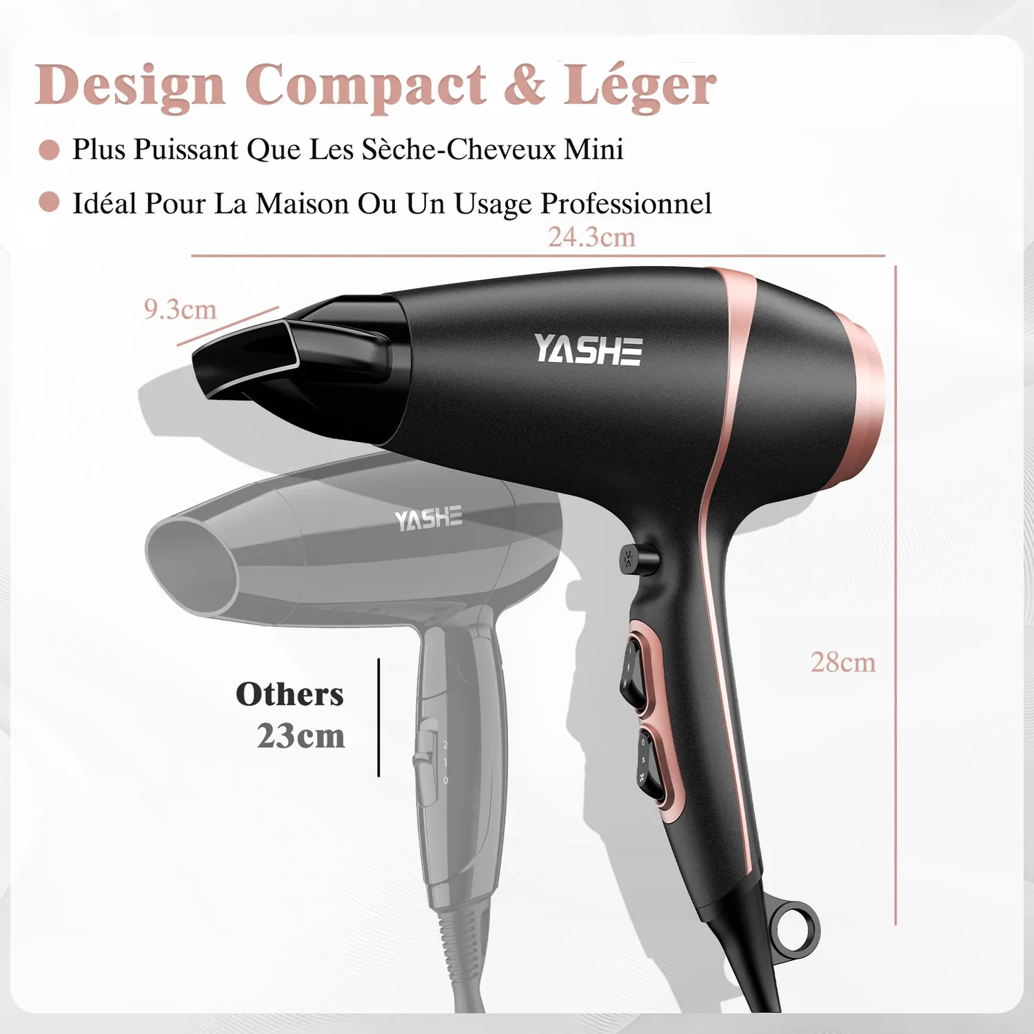 YASHE Sèche-Cheveux Pro 2000W 2 Vitesses Air Froid