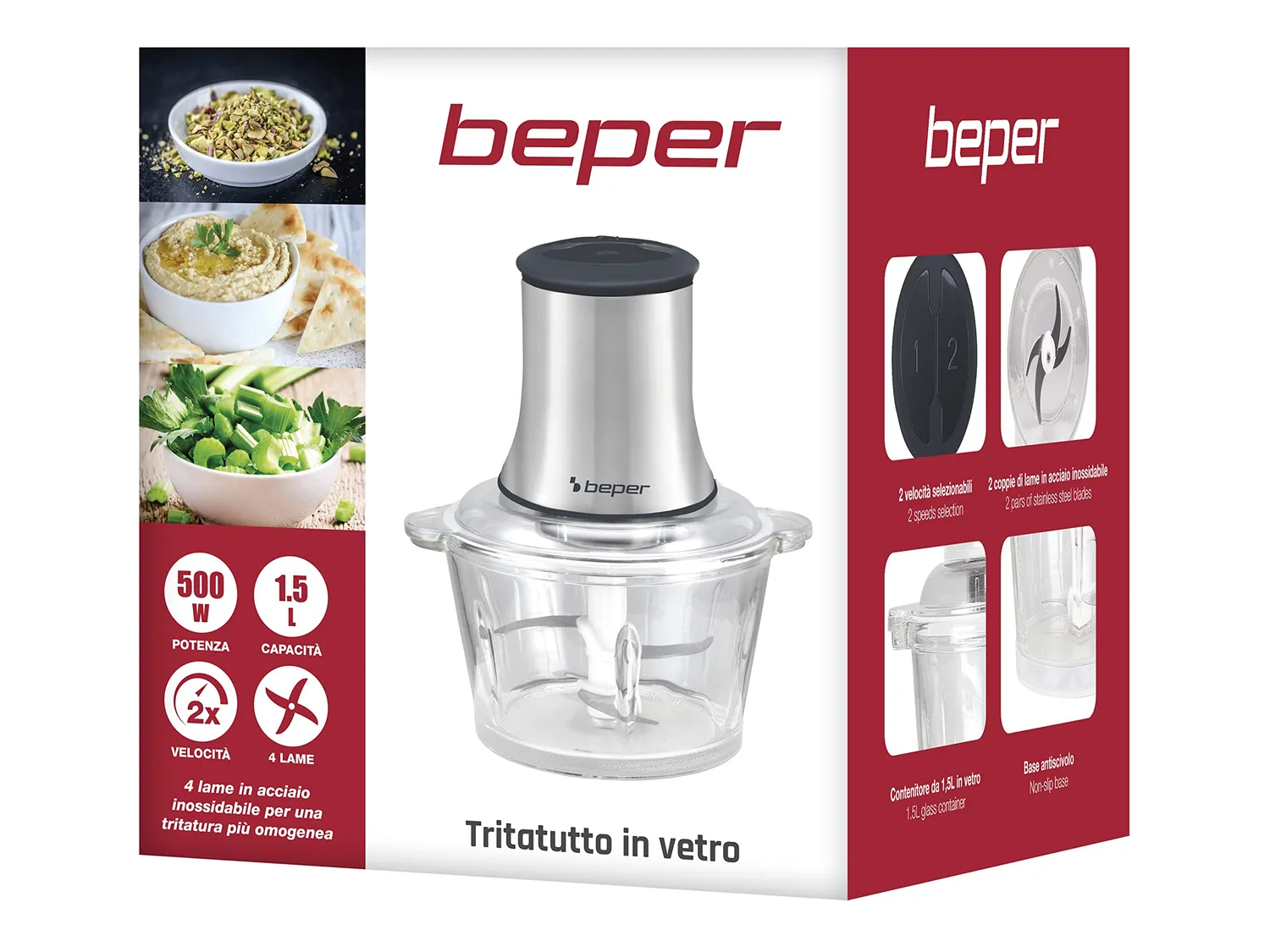 Beper P102ROB001 hachoir verre 1,5 L double lames inox