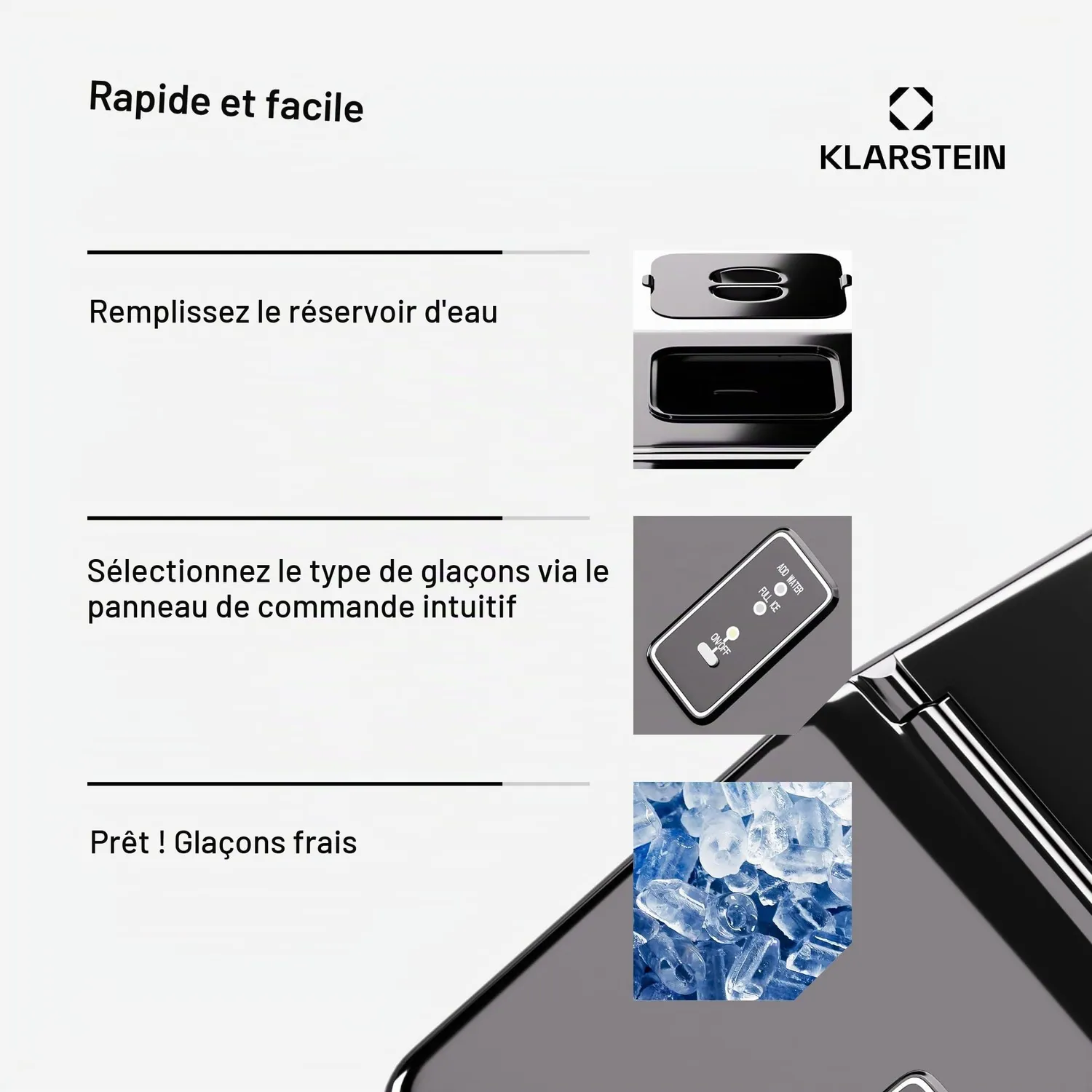 Klarstein Clearcube machine à glaçons inox 13 kg glaçons transparents