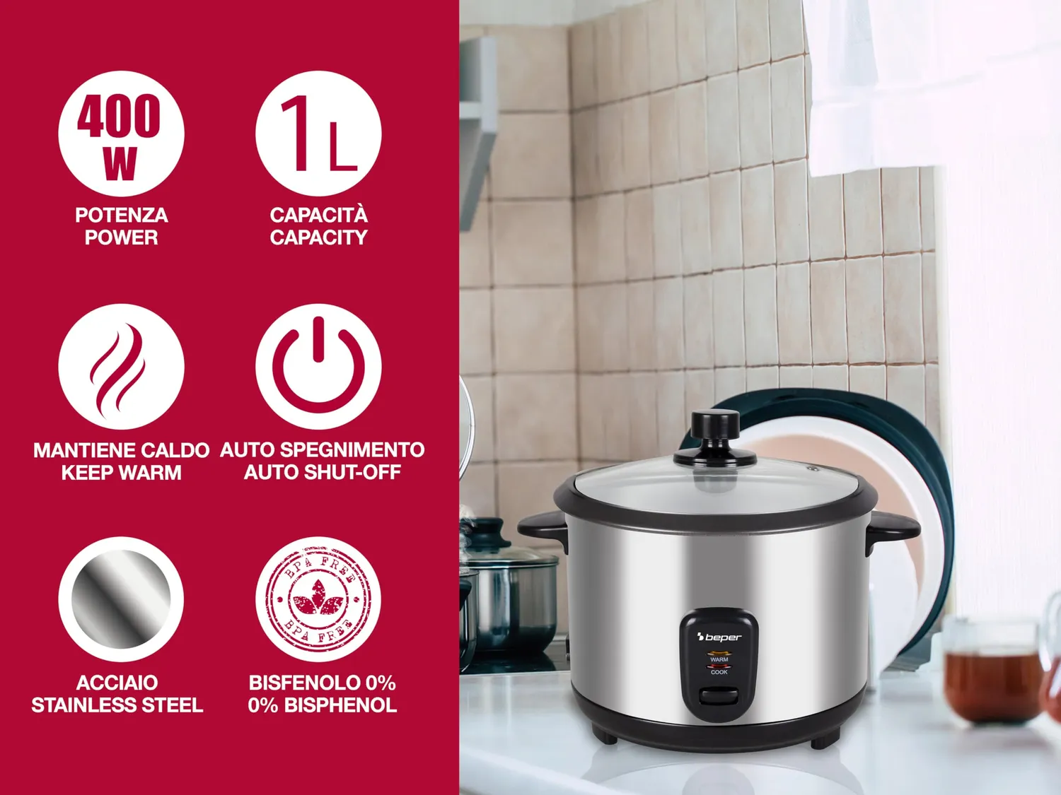 Beper P101VAP001 Rice&Steam cuiseur riz vapeur inox