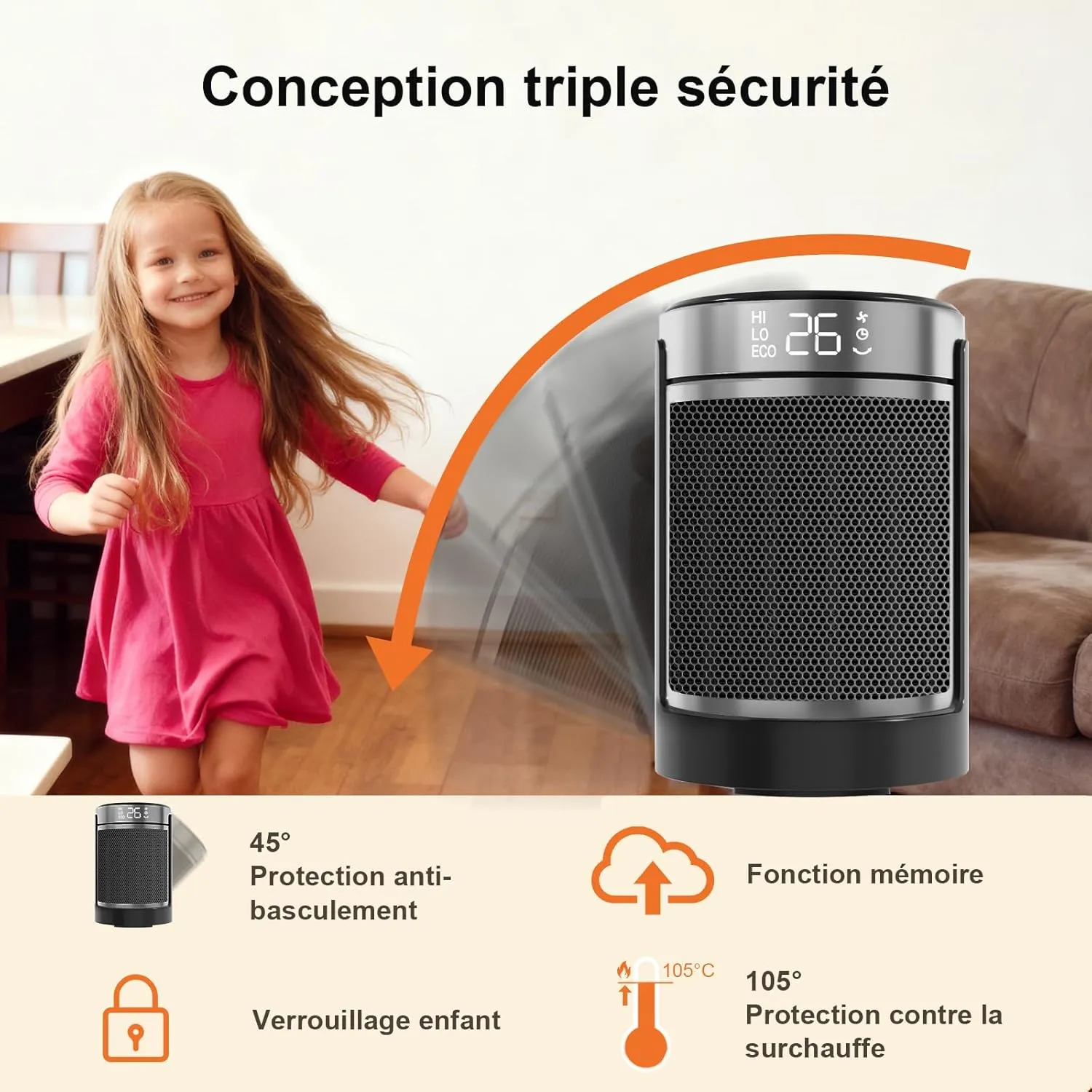 YASHE Radiateur Soufflant Céramique 1500W Télécommande