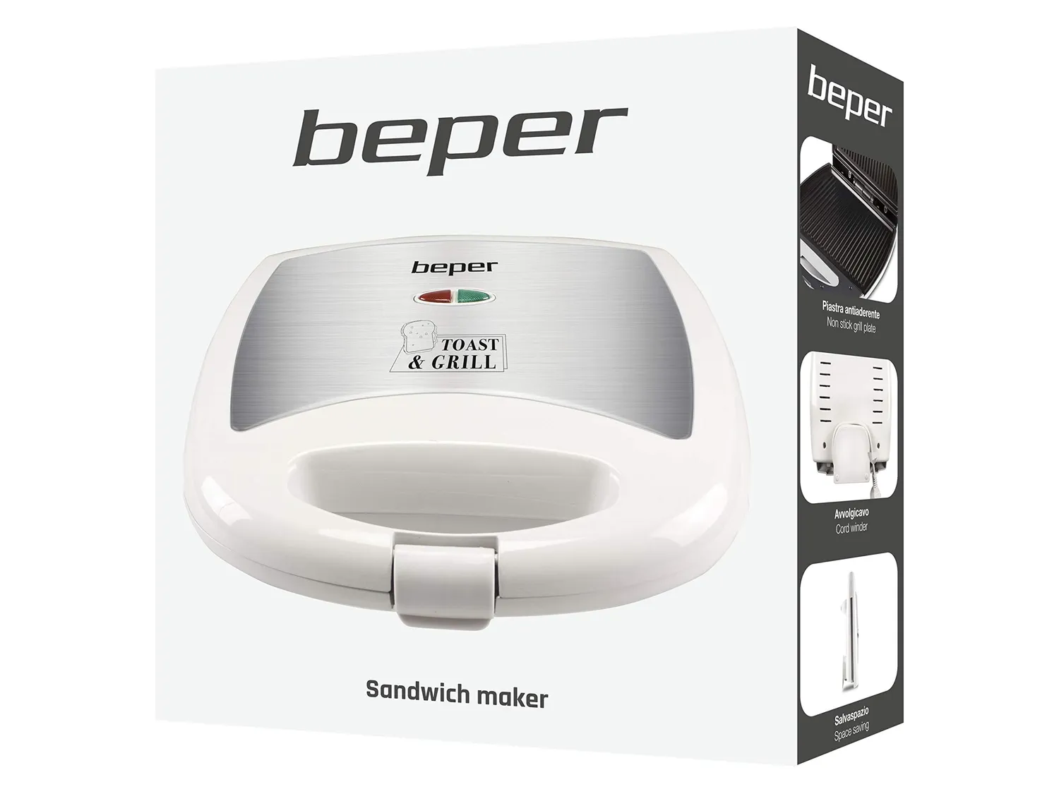 Beper 90.620 Toasteur Grill Sandwichs 1300W Blanc 4 Tranches