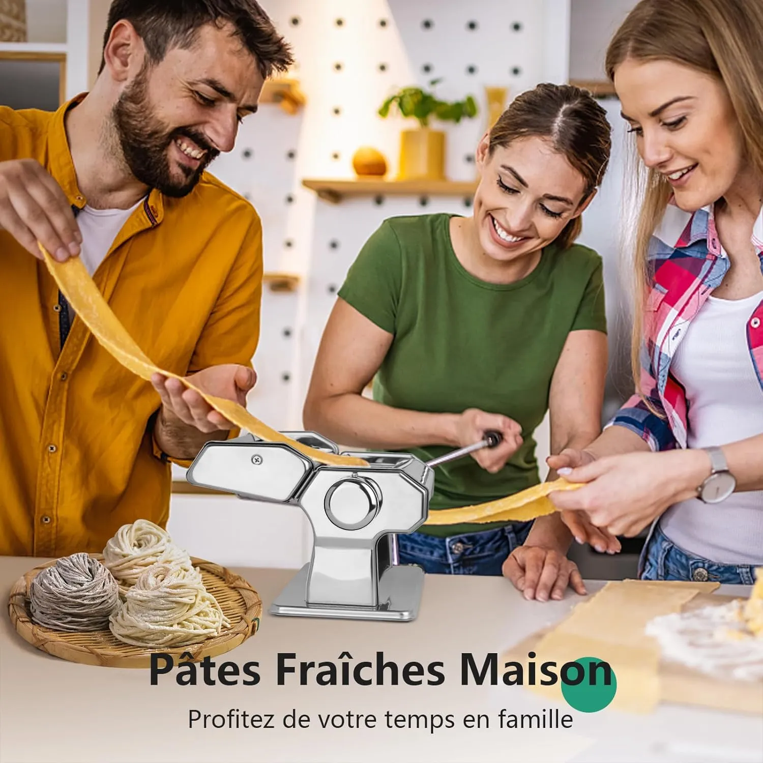 YASHE Machine à Pâtes Manuelle Inox 7 Épaisseurs Fettuccine