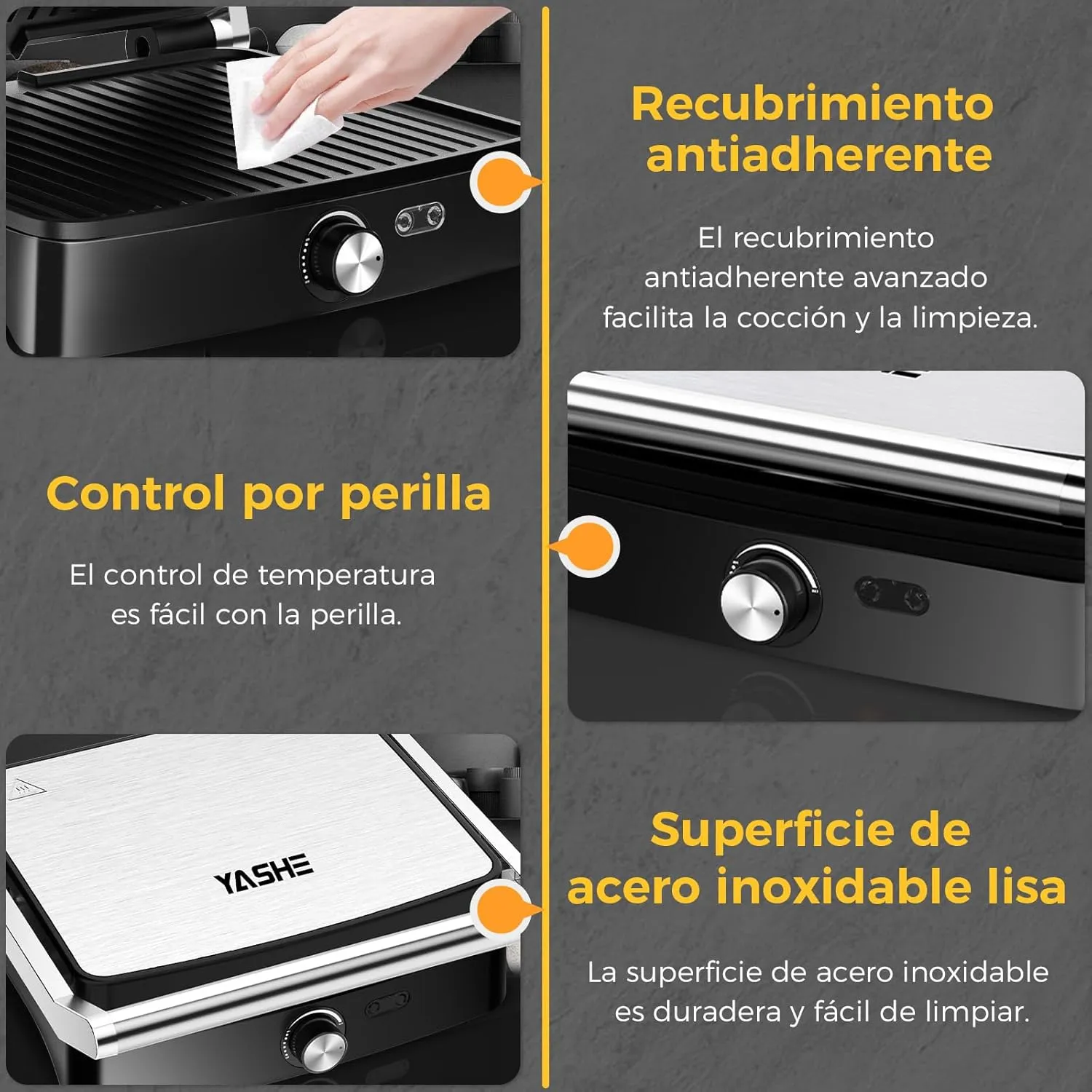 YASHE Grille-Panini 2000W 4 Tranches Plaques 28x25cm