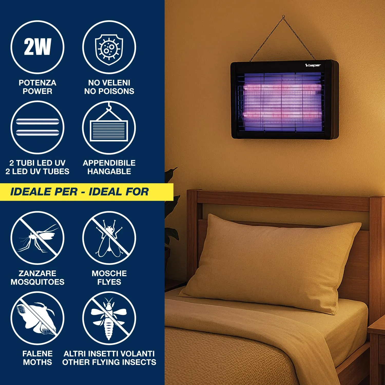 Beper Lampe Anti-Moustiques UV LED 2000V