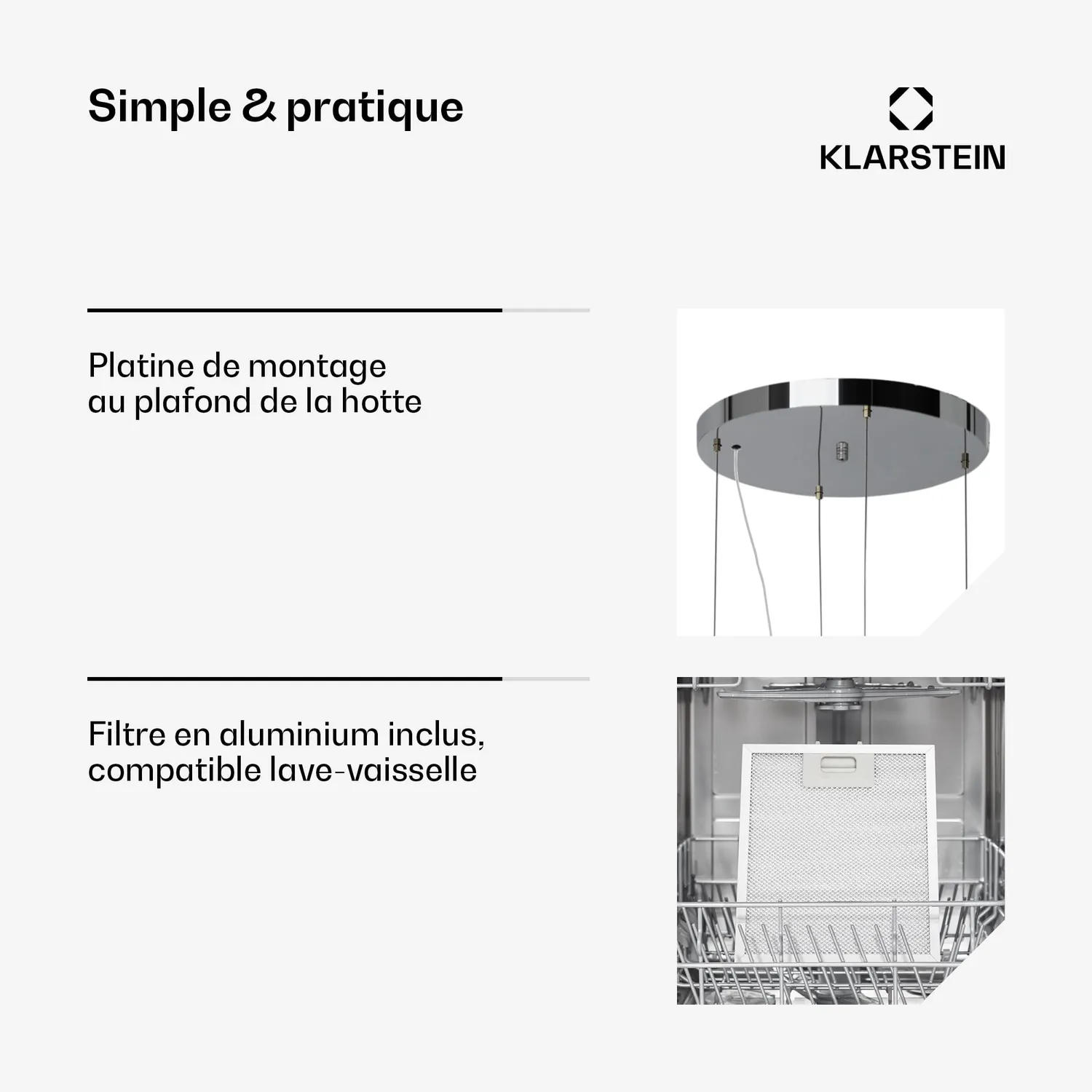 Klarstein Hotte Îlot Argent 522m³/h Recyclage