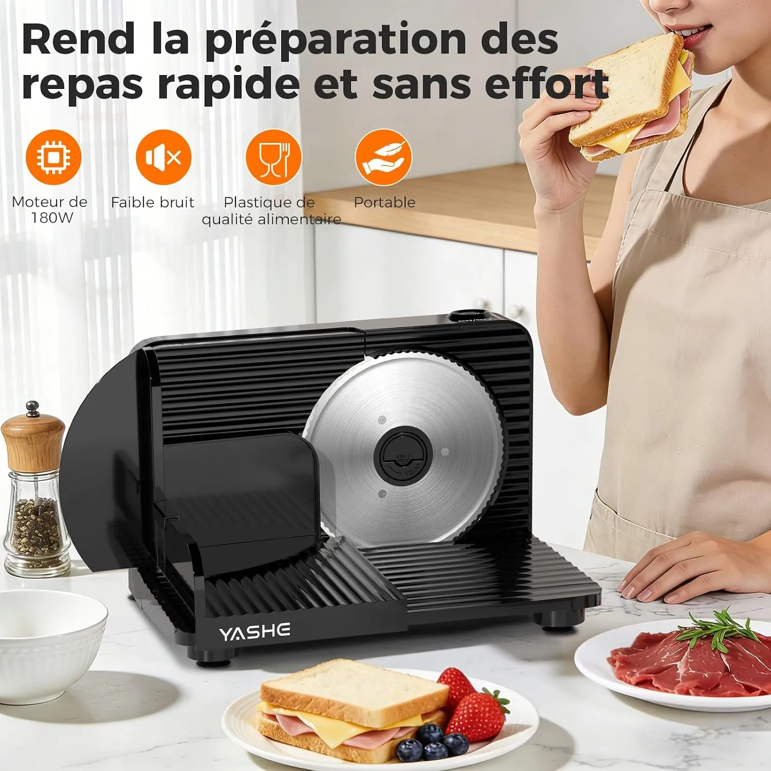 YASHE Trancheuse Électrique Pliable 180W 0-15 mm