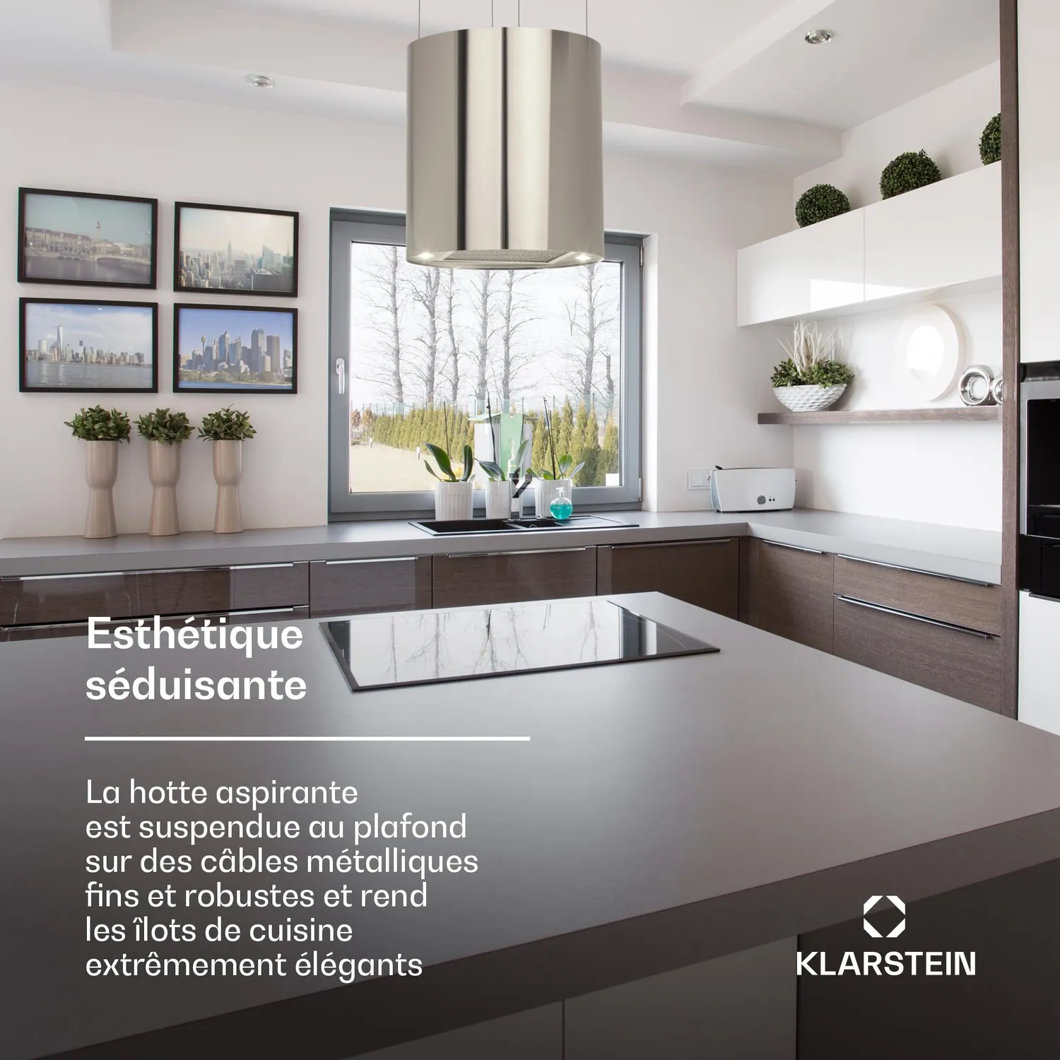 Klarstein Hotte Îlot Argent 522m³/h Recyclage