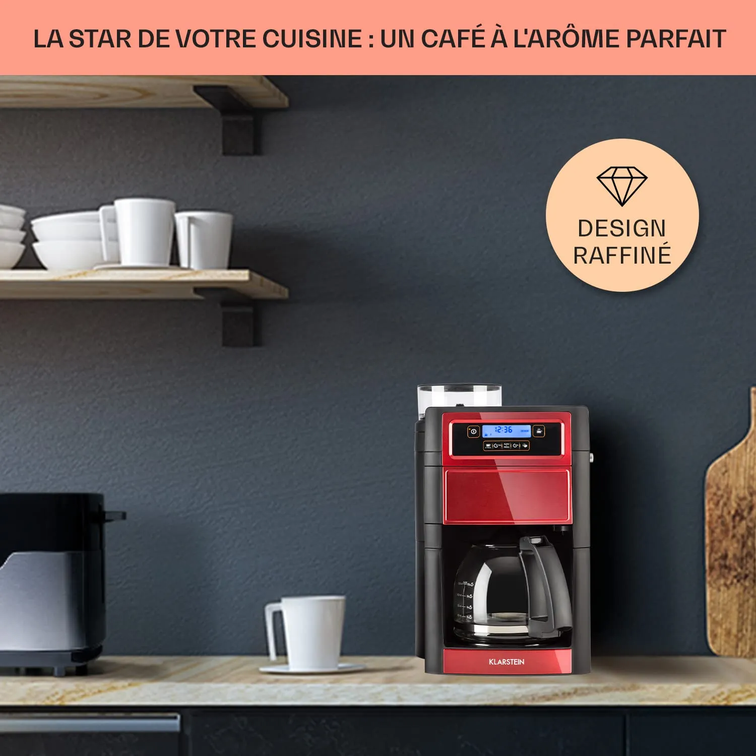 Klarstein machine à café grain 10 tasses 1,25 L