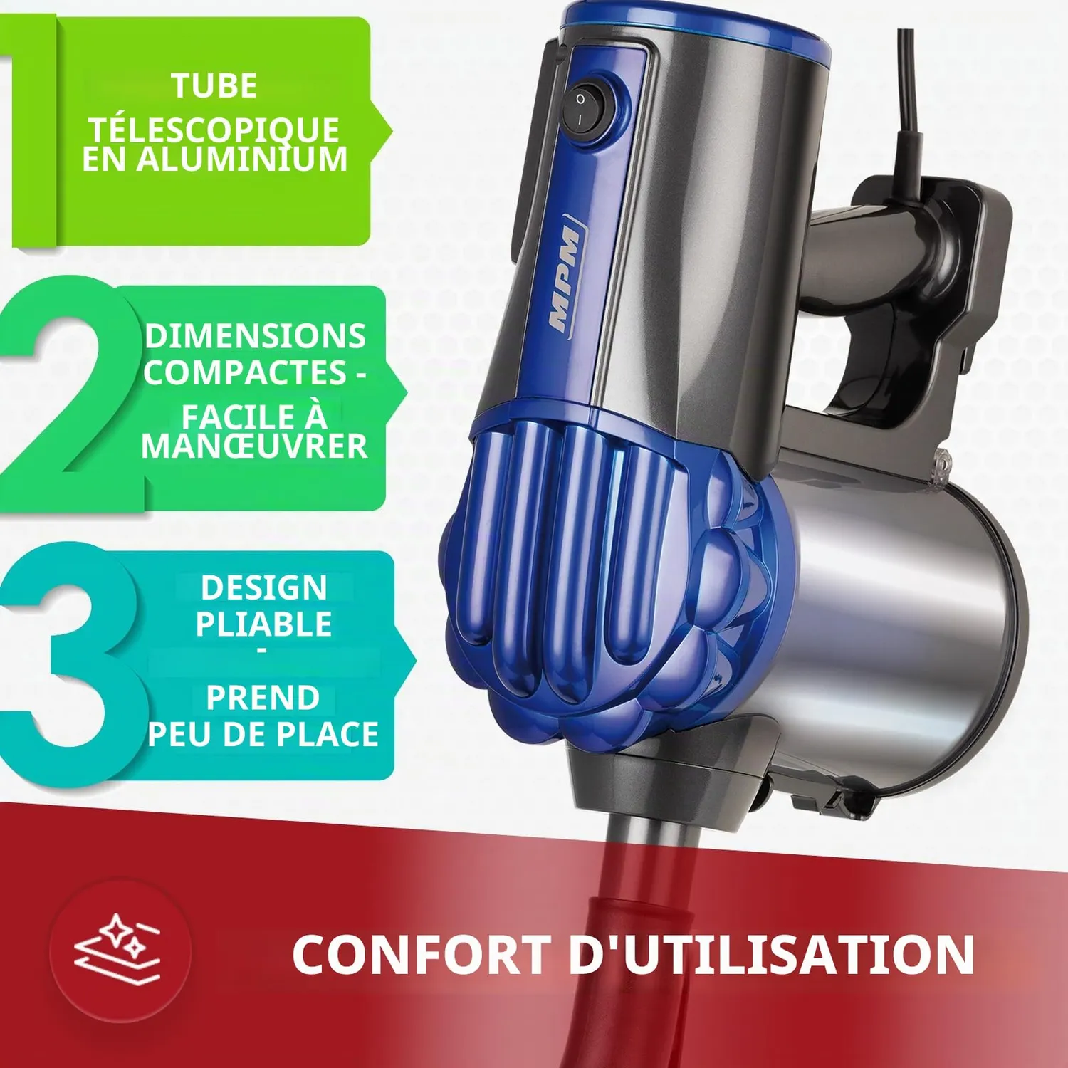 MPM MOD-34 aspirateur balai bleu 600W sans sac