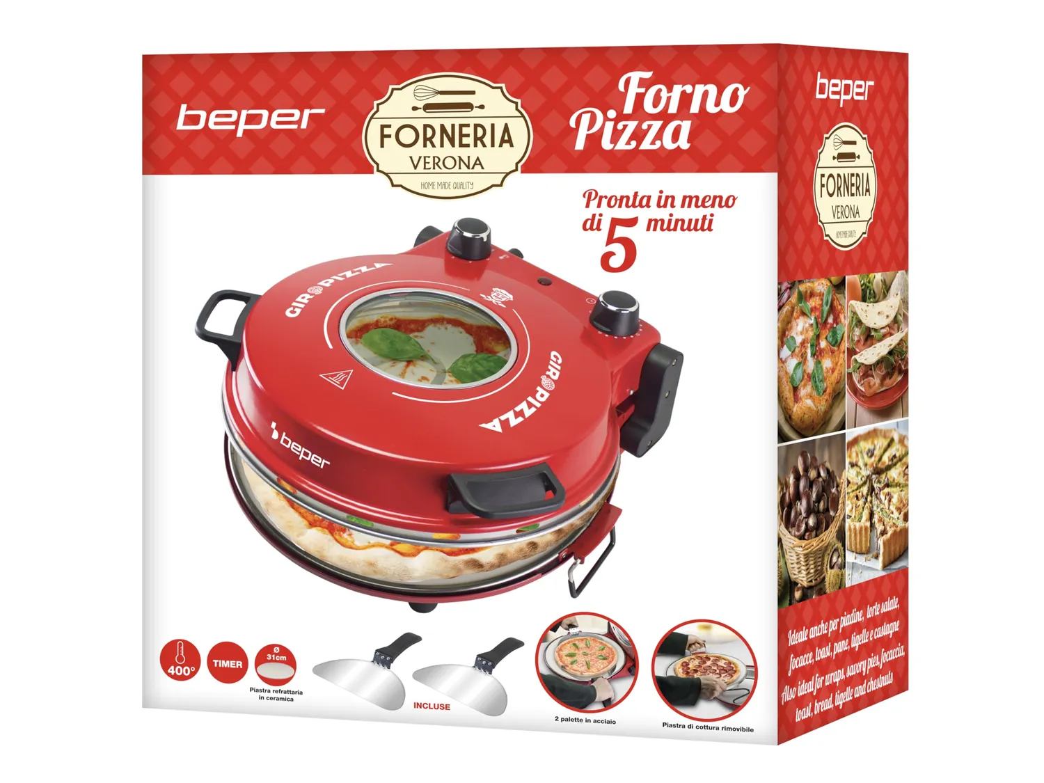 Beper P101CUD301 four à pizza rouge 31 cm 1200W