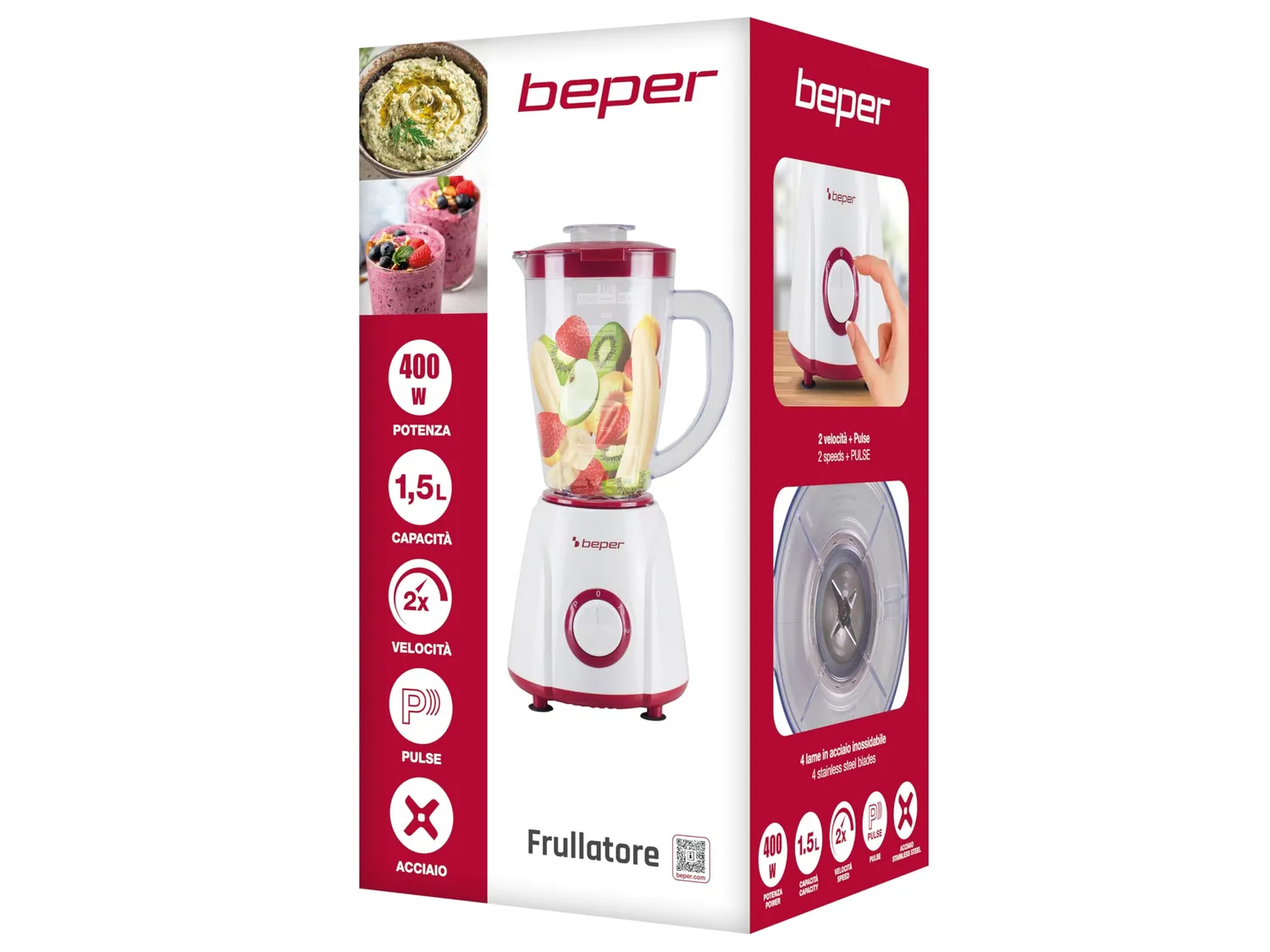 Beper P102FRU501 Blender 1,5 L 400 W 2 Vitesses Pulse