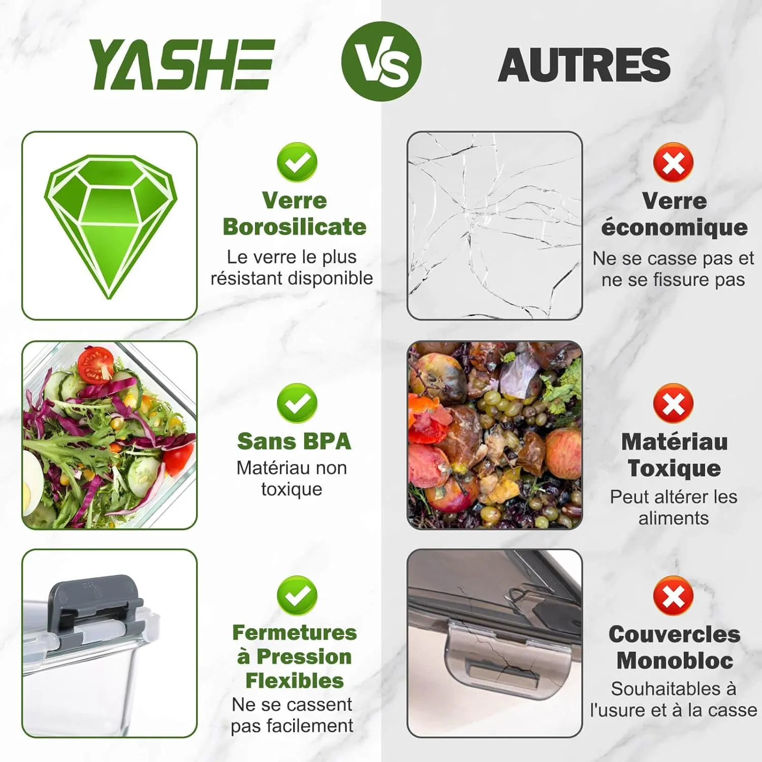 YASHE Lunch Box Verre lot de 12 réutilisables
