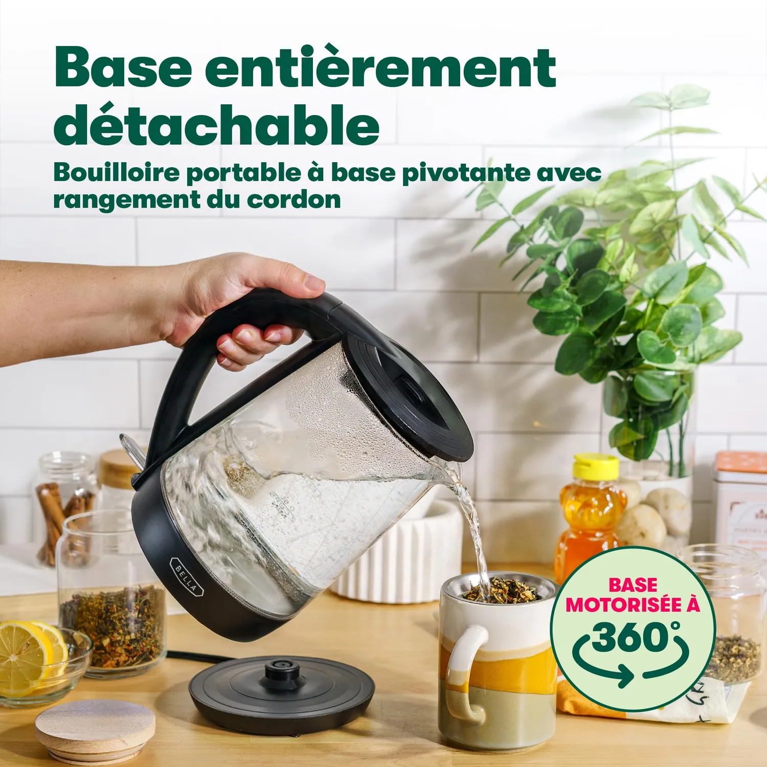 Bella bouilloire électrique verre 1,7 L noir LED