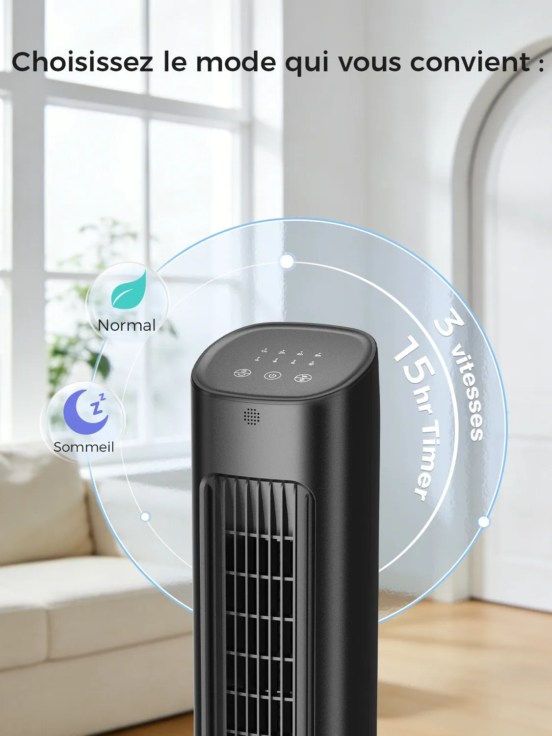 YASHE Ventilateur Tour Oscillant 78cm Turbo 3 Vitesses Télécommande