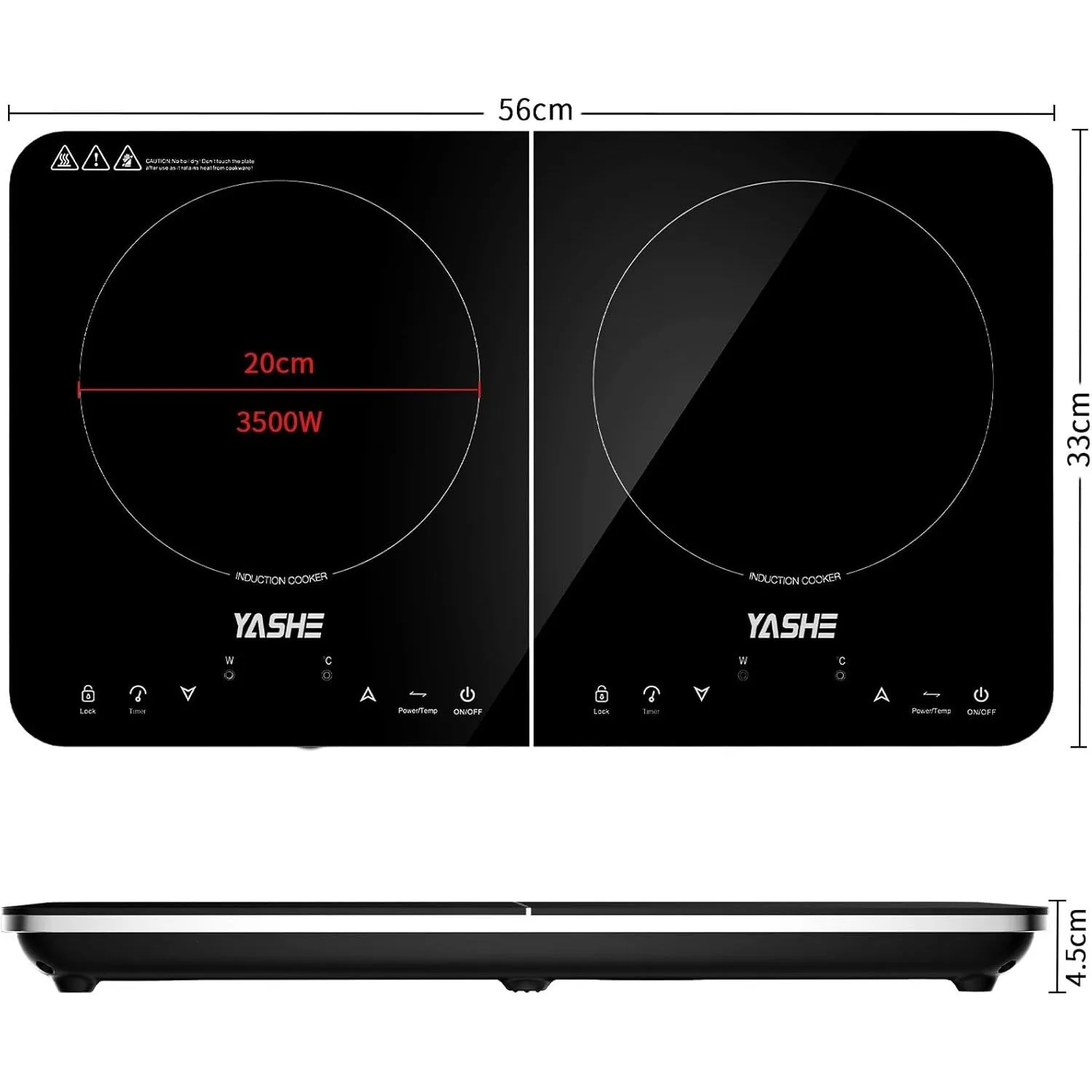 YASHE Plaque Induction Double 3500W 10 Niveaux Portable