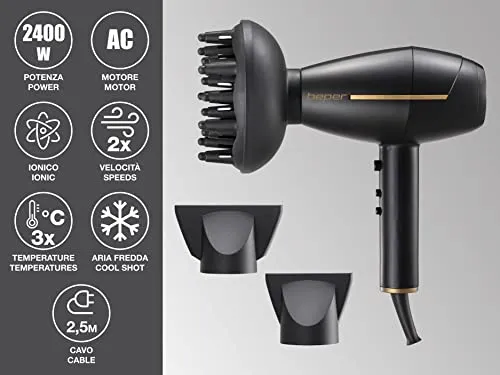 Beper 40.406 sèche-cheveux professionnel 2400W noir doré