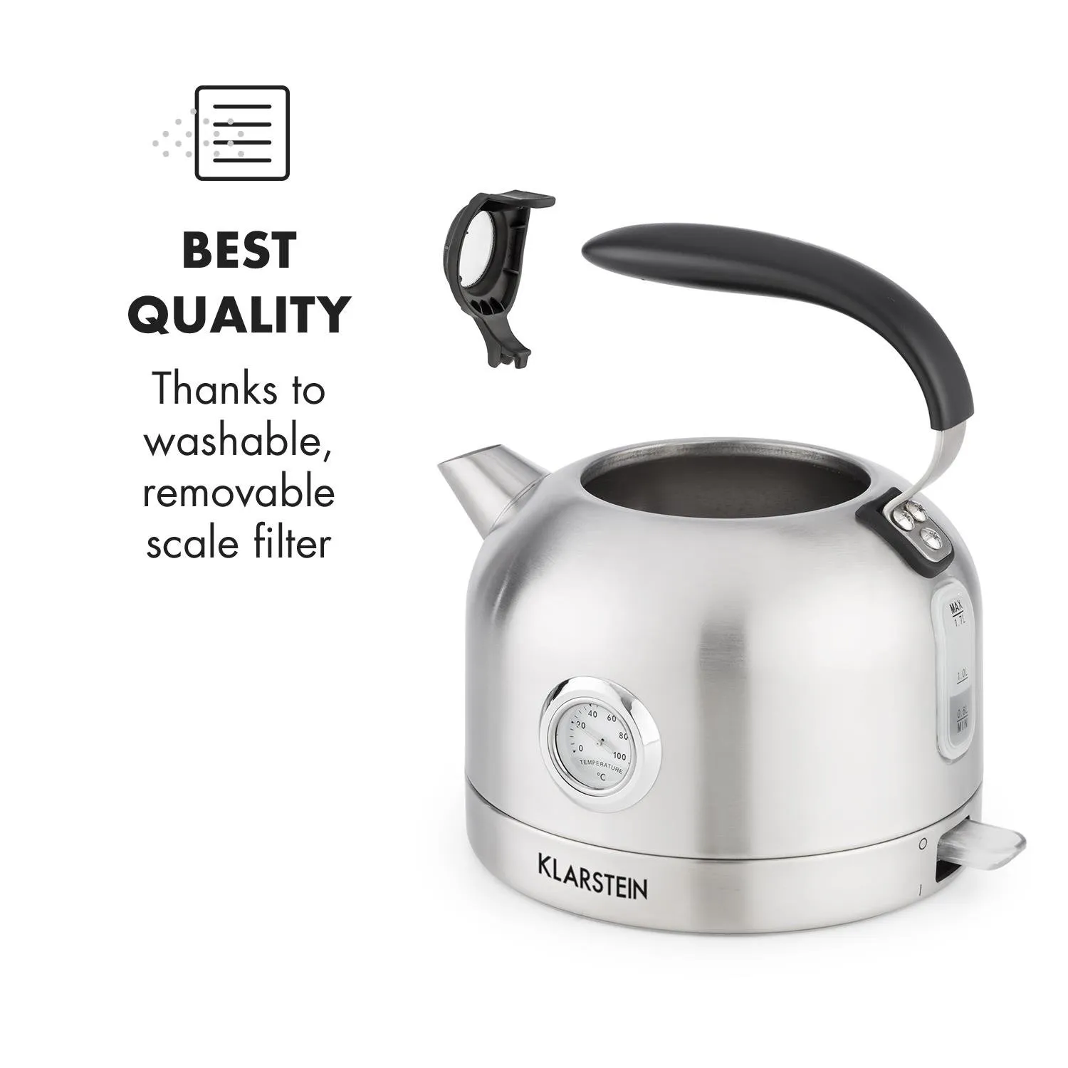 Klarstein Carlina bouilloire électrique rétro 1,7L inox