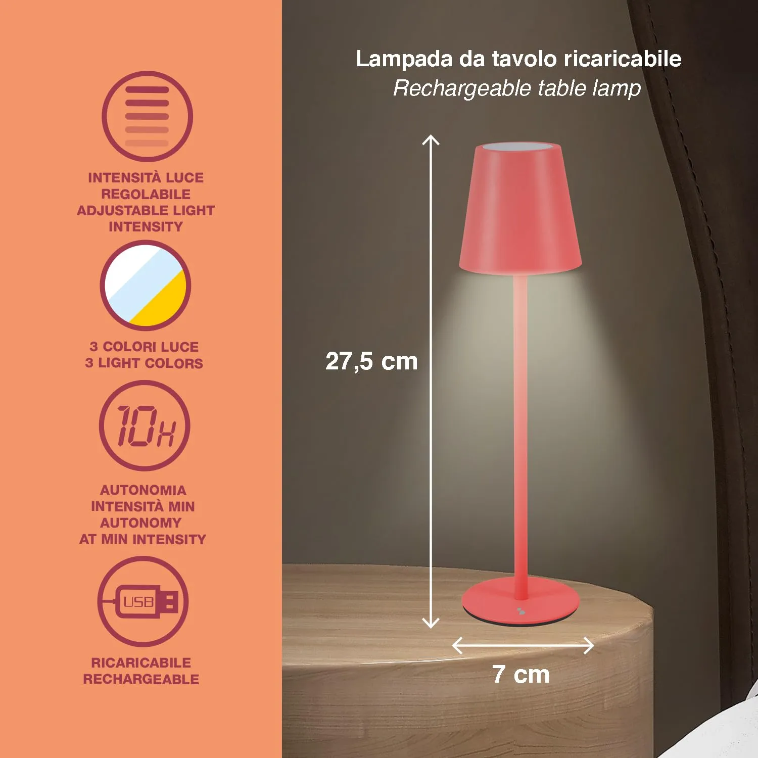 Beper P207ILI206 Lampe de Table Rechargeable LED 3 Tons