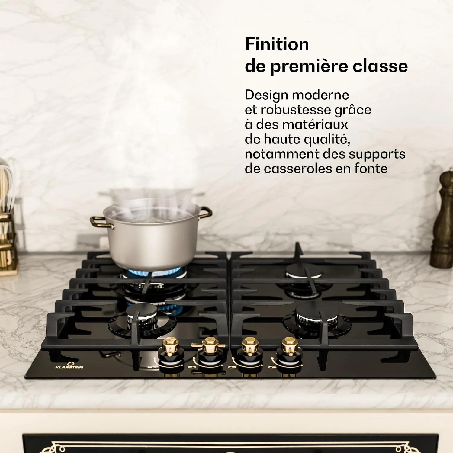 Klarstein Victoria table cuisson gaz 4 feux noir verre