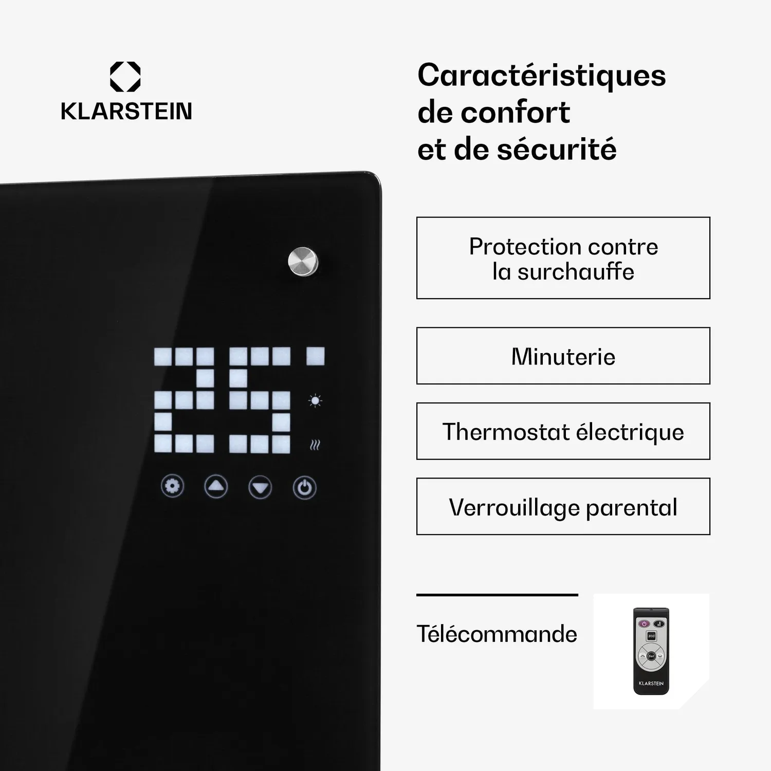 Klarstein Bornholm Curved convecteur 2000W verre noir