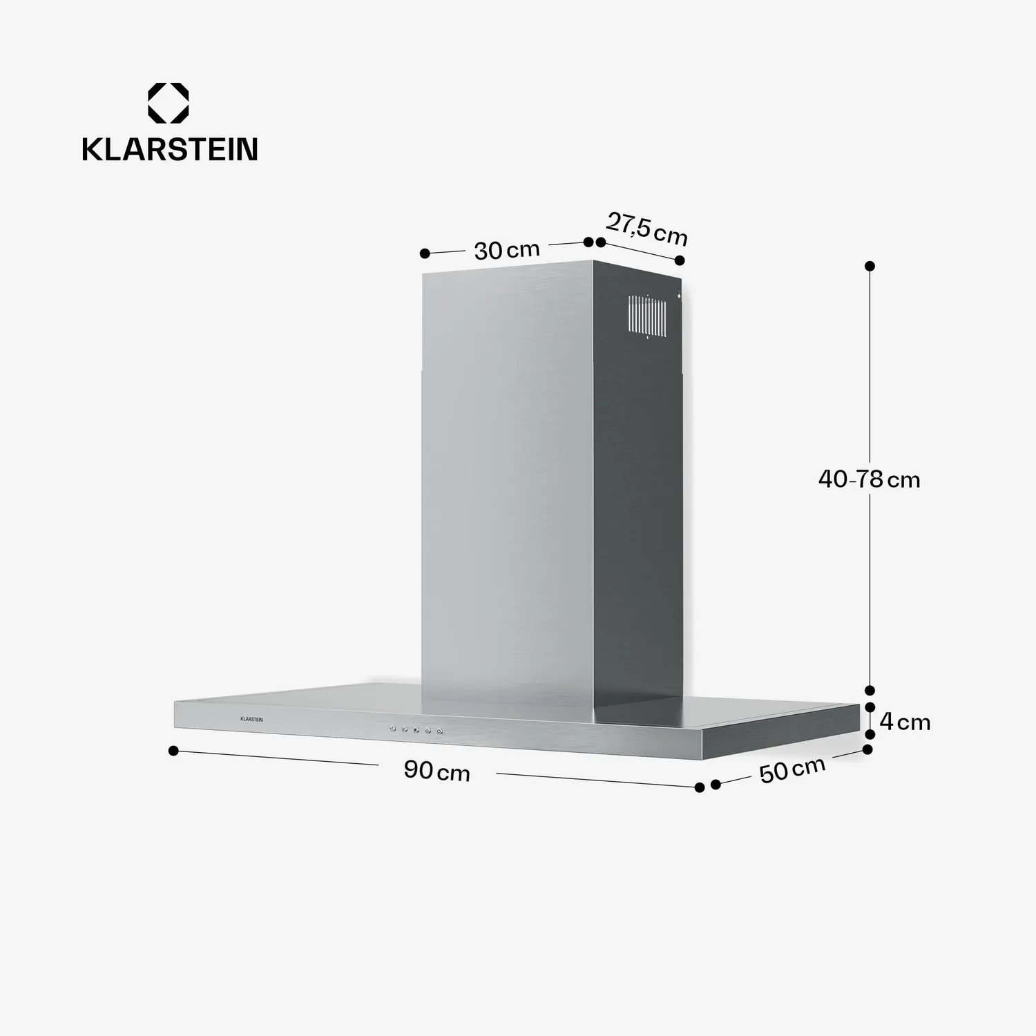 Klarstein Limelight hotte aspirante 90 cm argent 600 m³/h