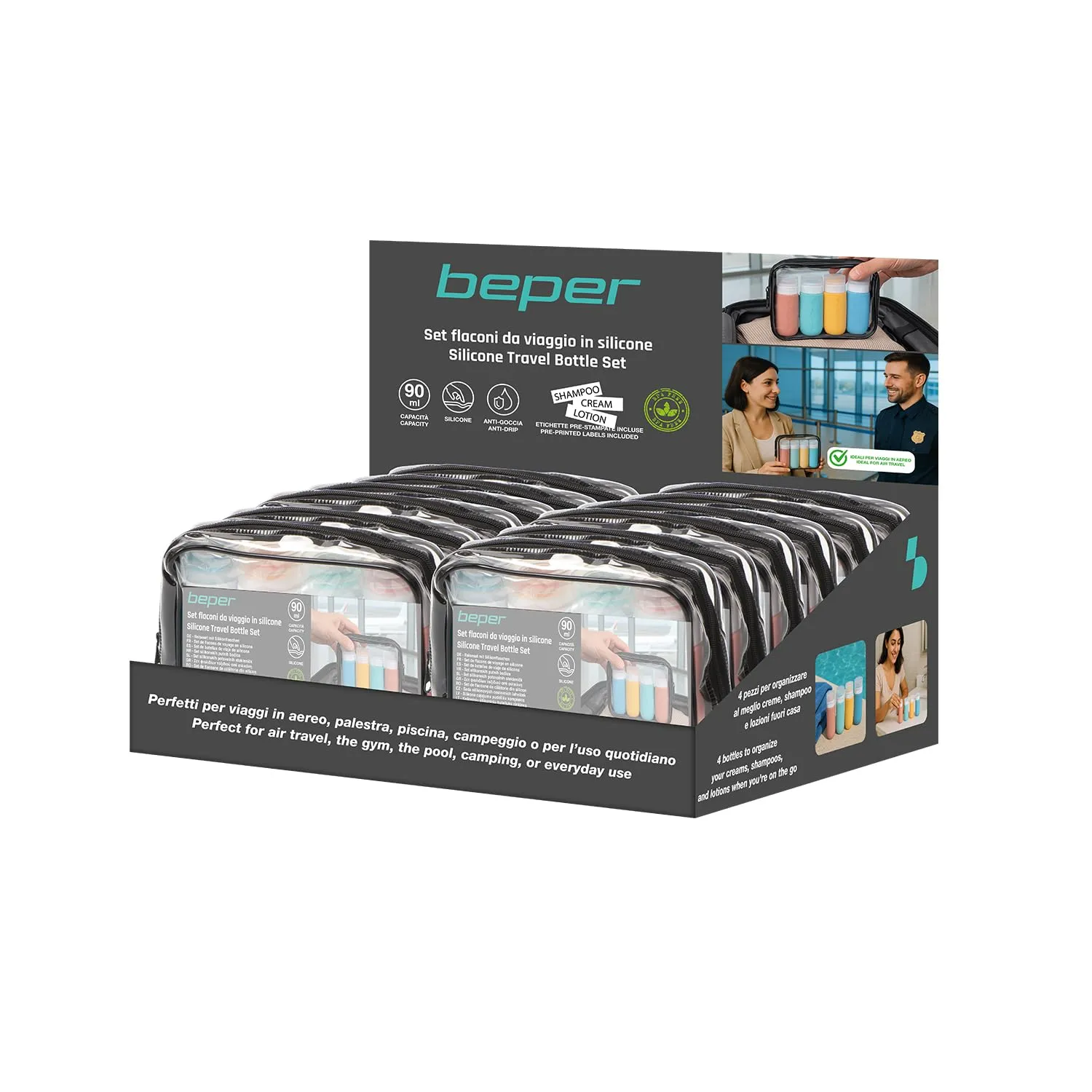 Beper C302AAC010 flacons voyage silicone 90 ml lot 4