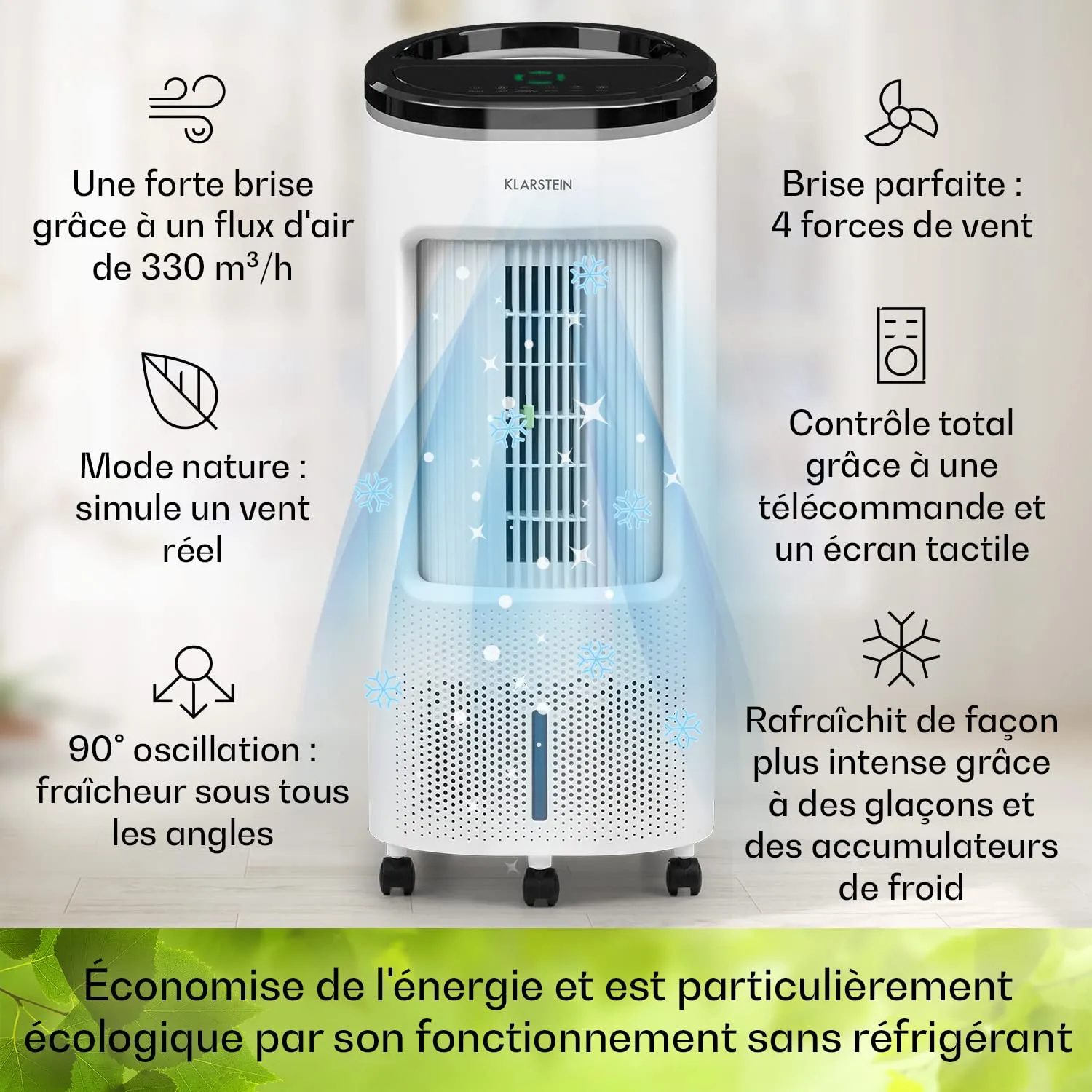 Klarstein rafraîchisseur d'air mobile 4 en 1 7L 65W