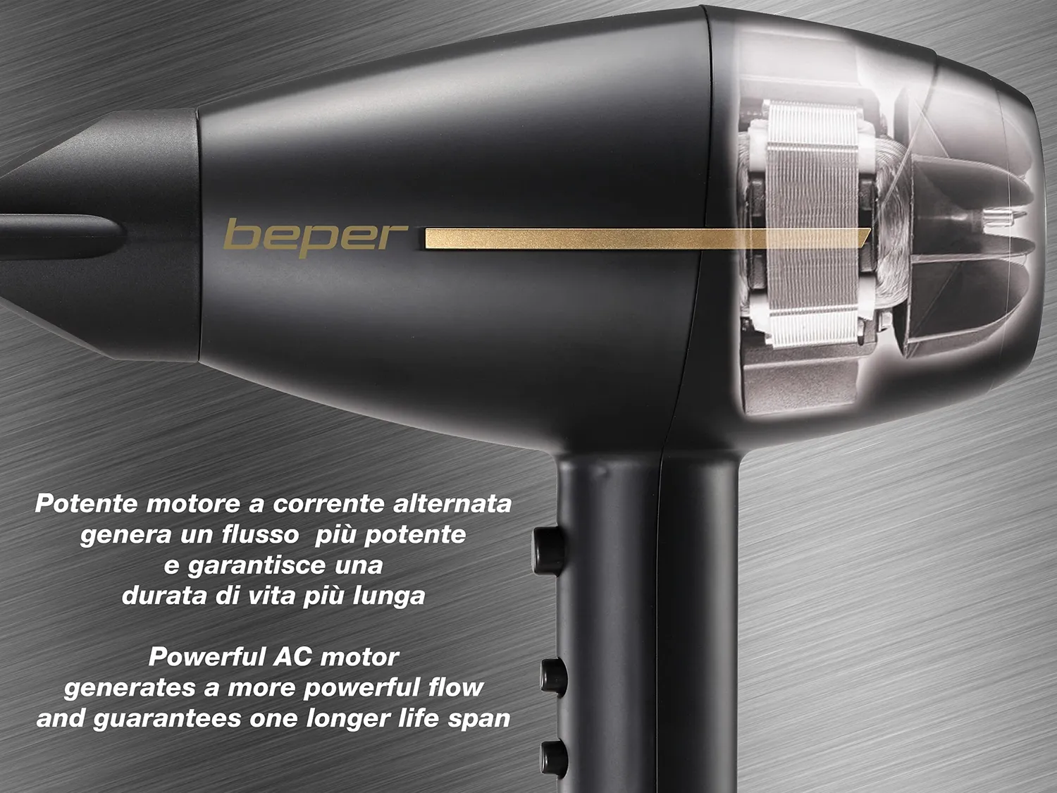 Beper 40.406 sèche-cheveux professionnel 2400W noir doré
