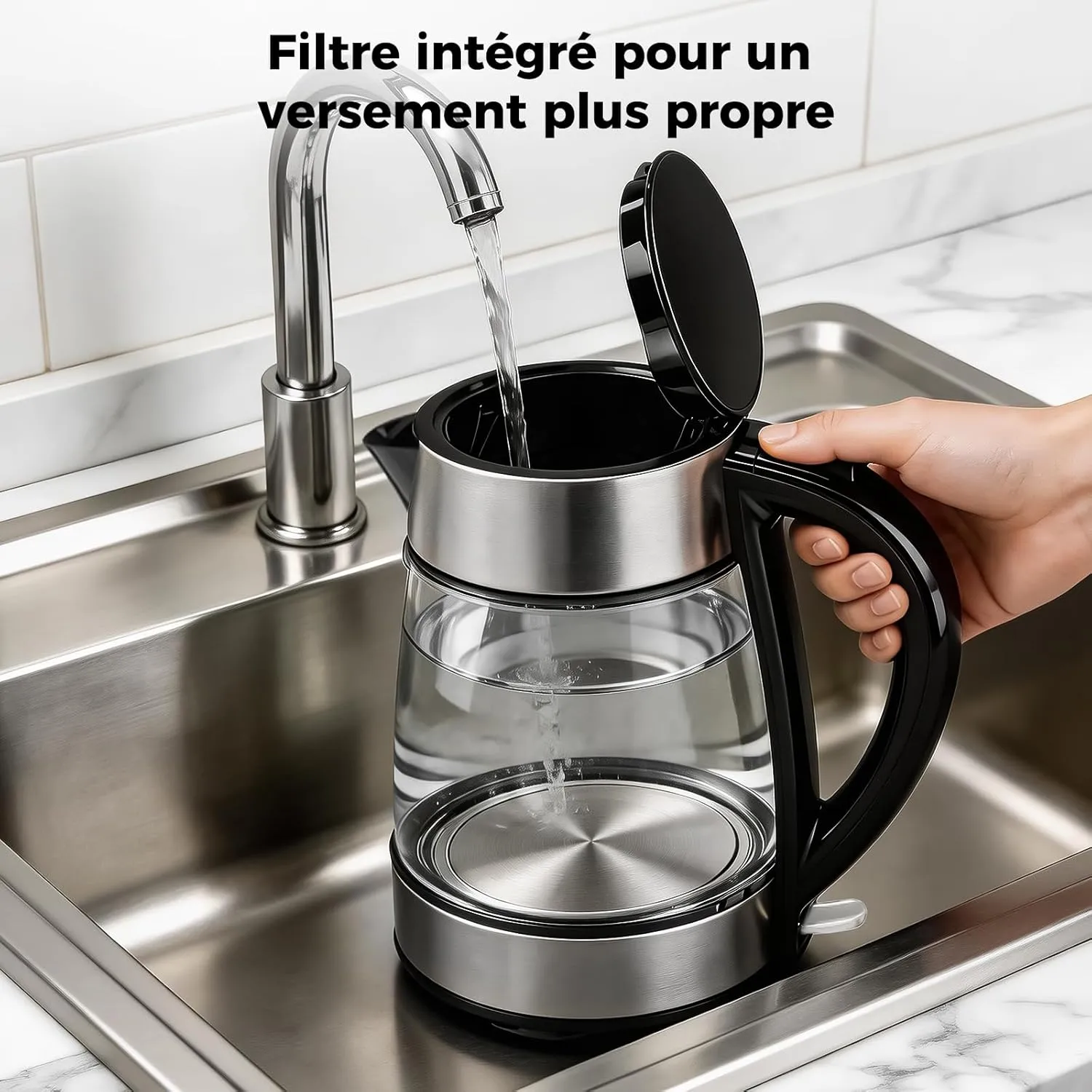 YASHE Bouilloire Électrique Verre 1,7L 2200W LED Bleue