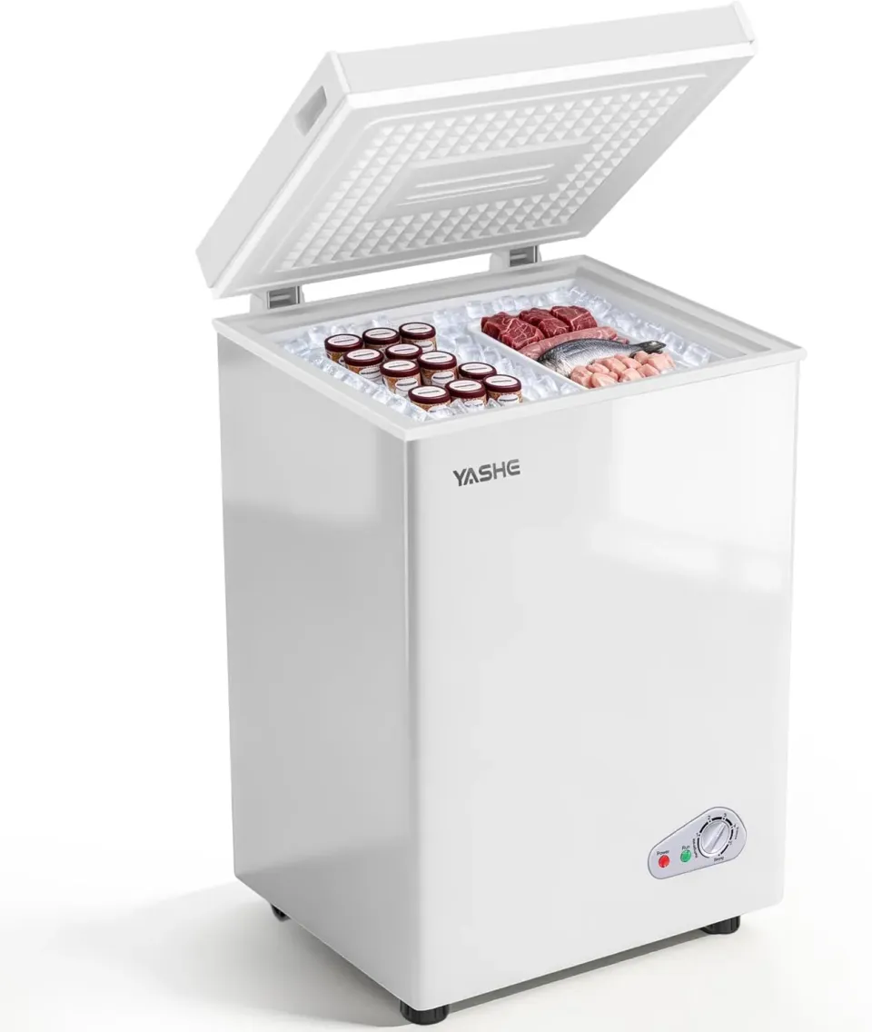YASHE Congélateur Coffre 100L Noir Pose Libre 2 Paniers