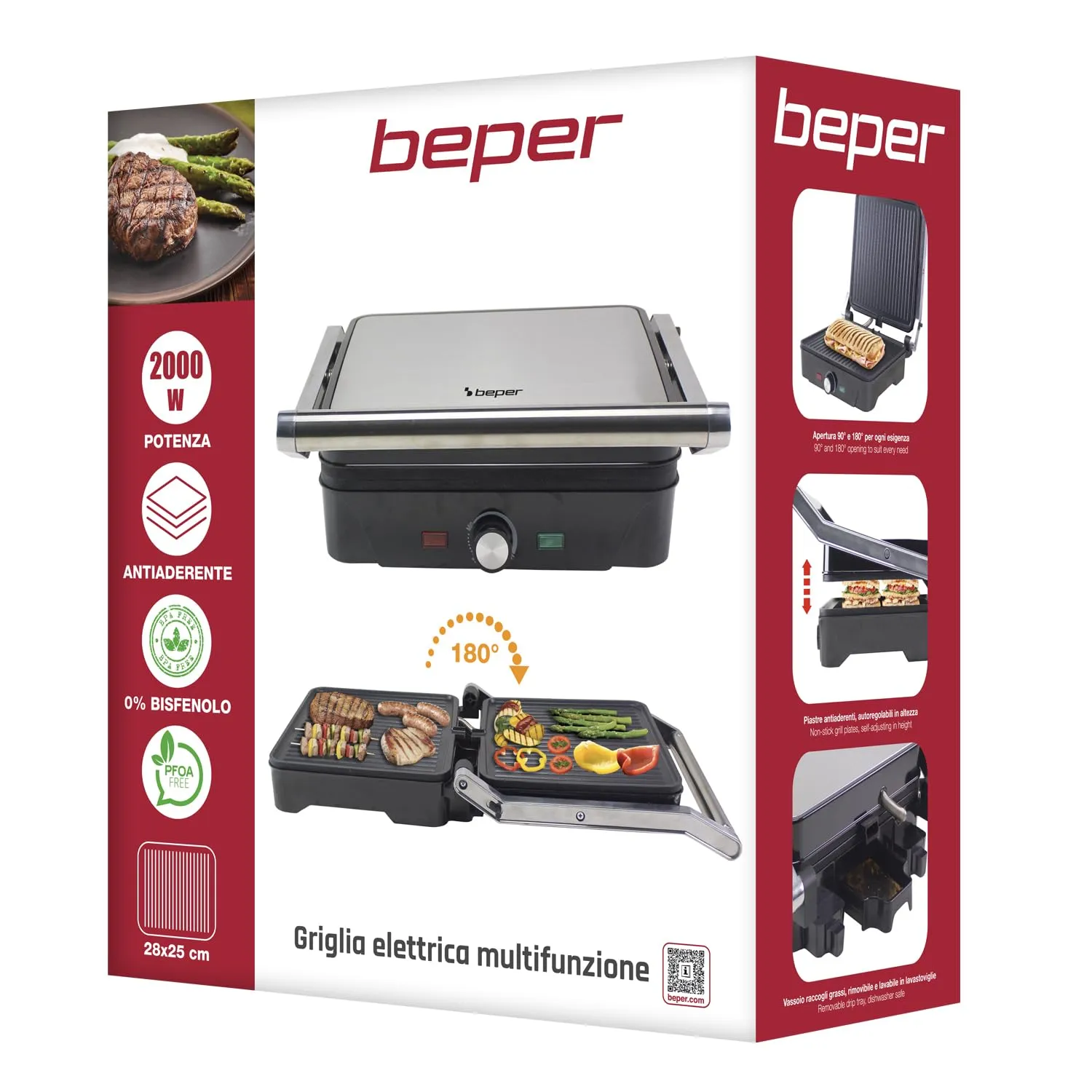 Beper P101TOS503 Grand Grill électrique 3en1 2000W
