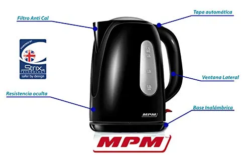 MPM bouilloire électrique noire 1,7 L 2200 W